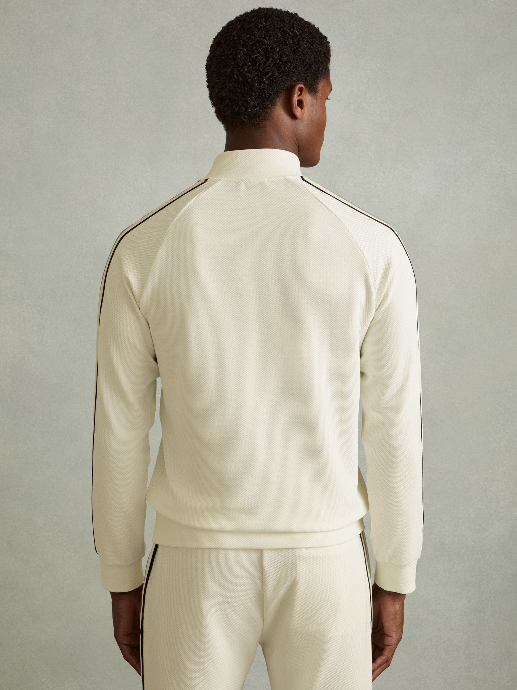 Textured Stripe Half-Zip Funnel Neck Sweatshirt in Off White - Image 4 of 5