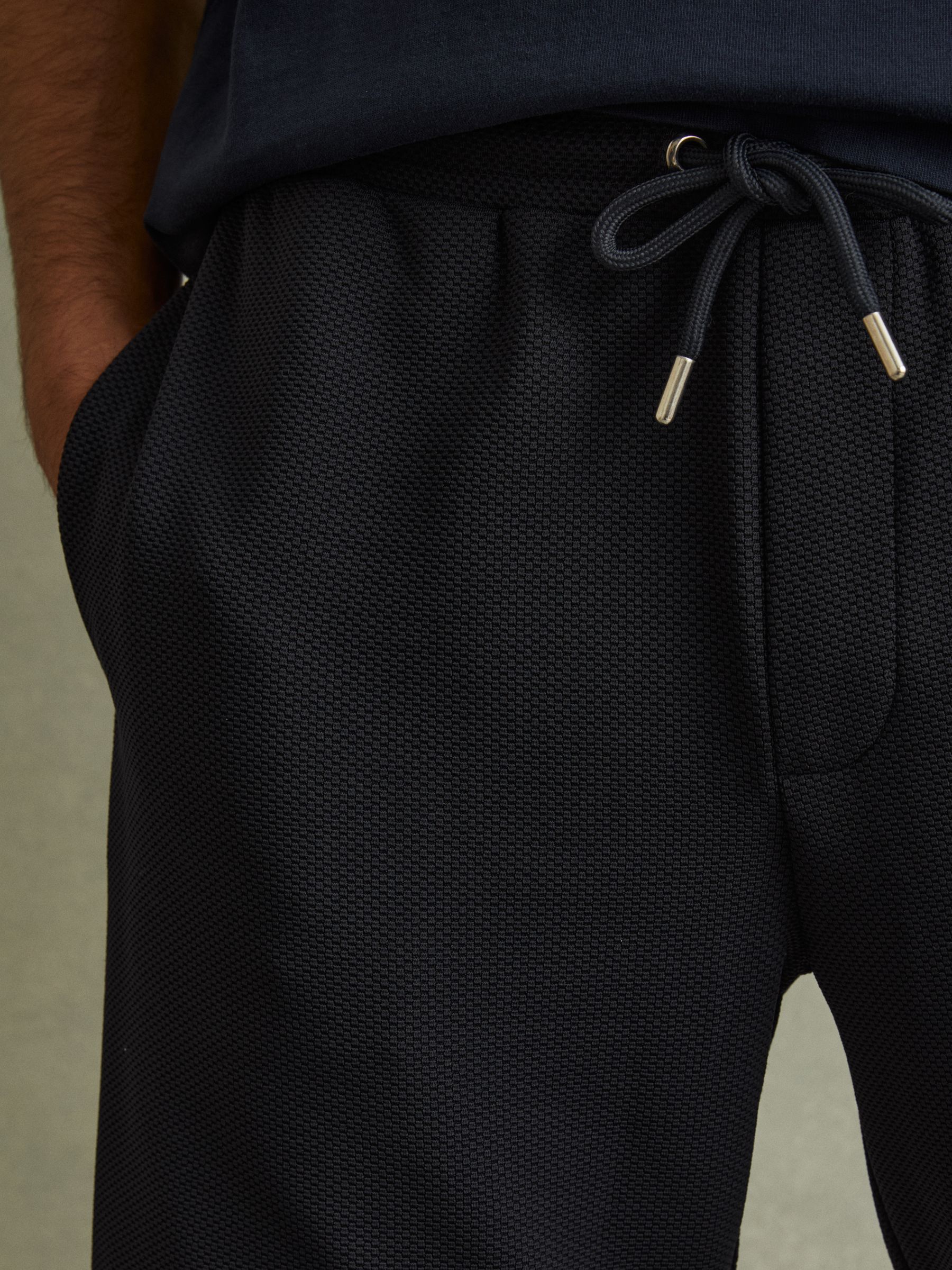 Textured Drawstring Shorts in Navy - Image 3 of 5