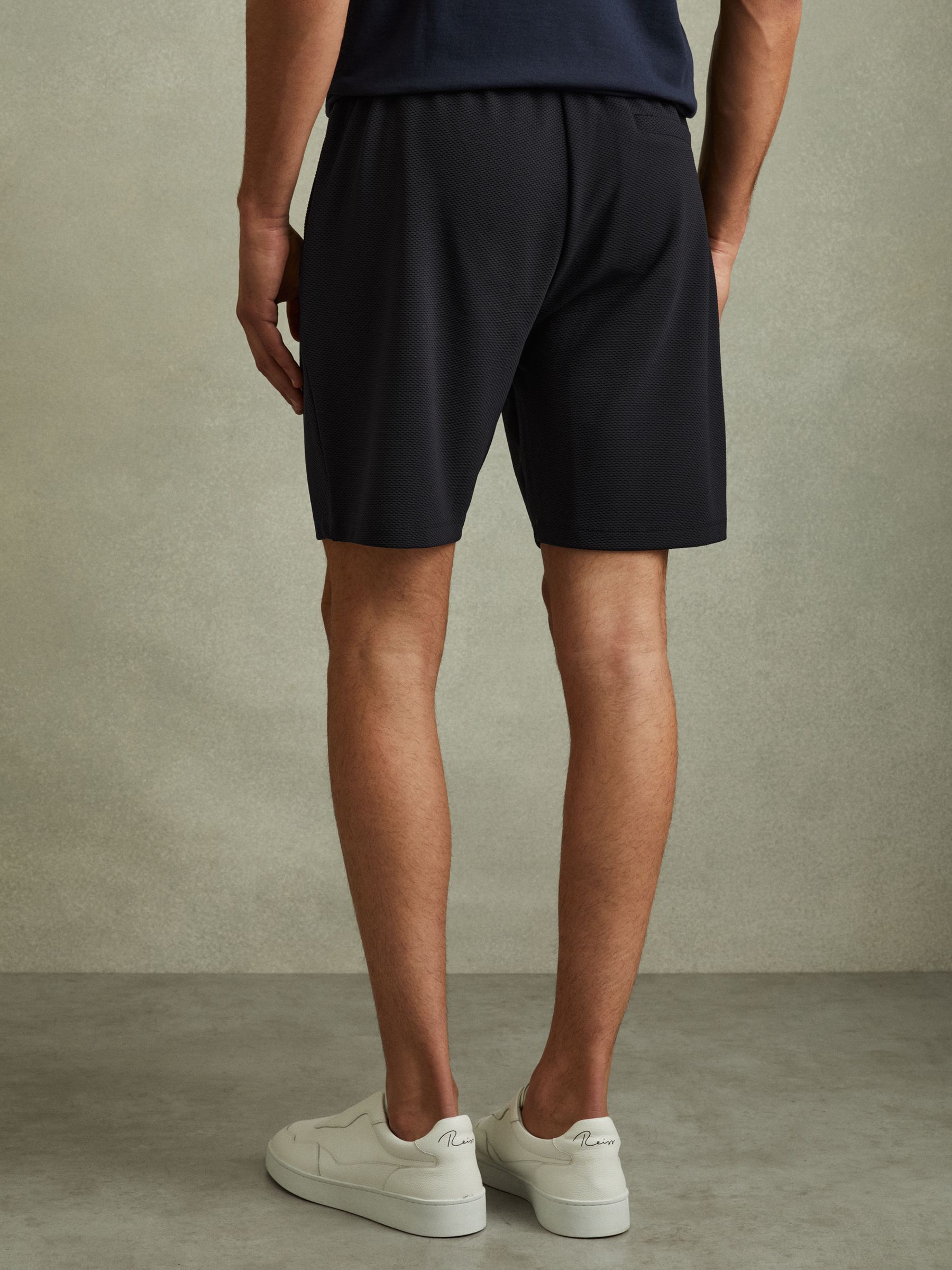 Textured Drawstring Shorts in Navy - Image 4 of 5