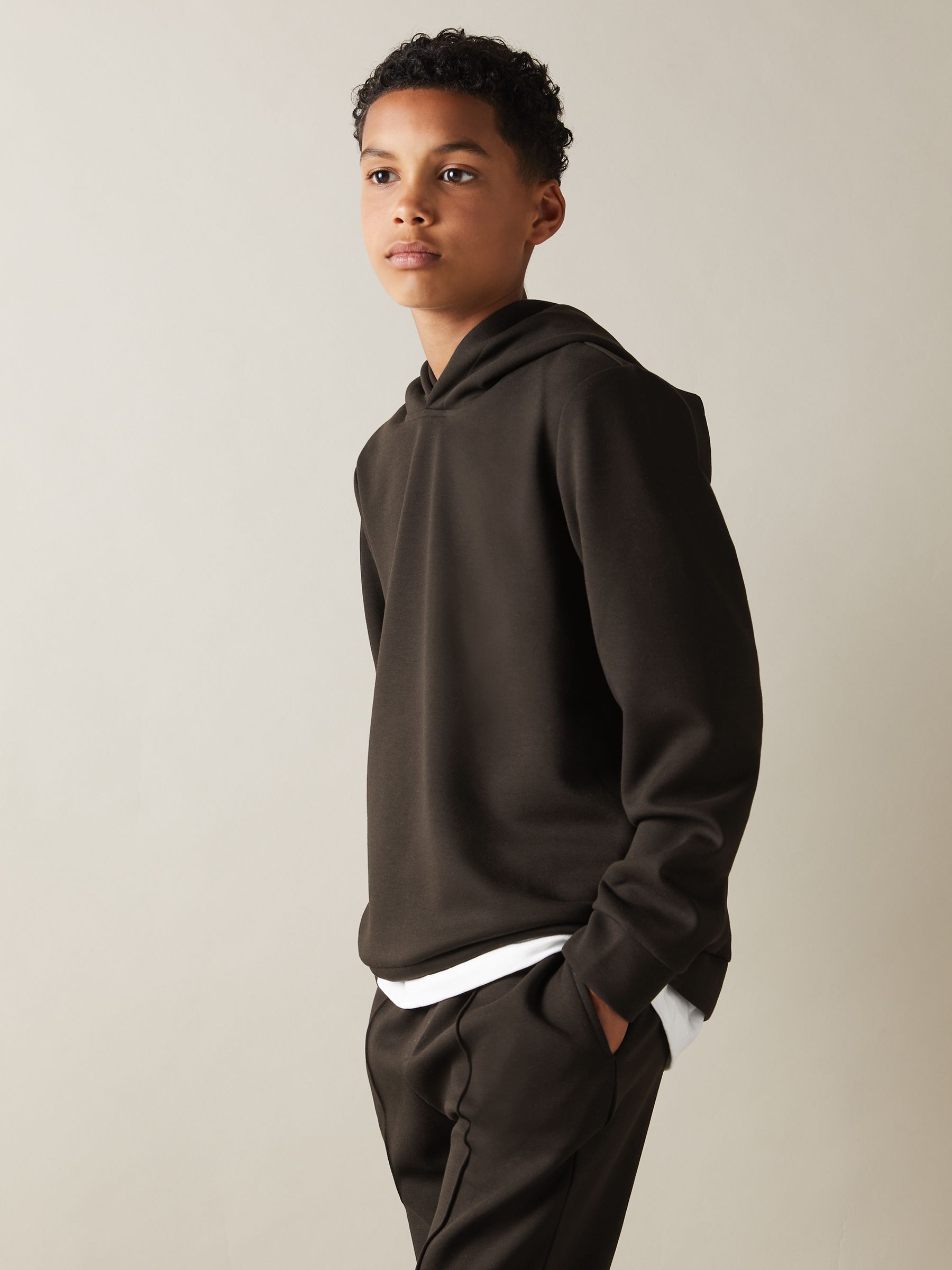 9-14 yrs Interlock Jersey Hoodie in Chocolate Brown - Image 1 of 4