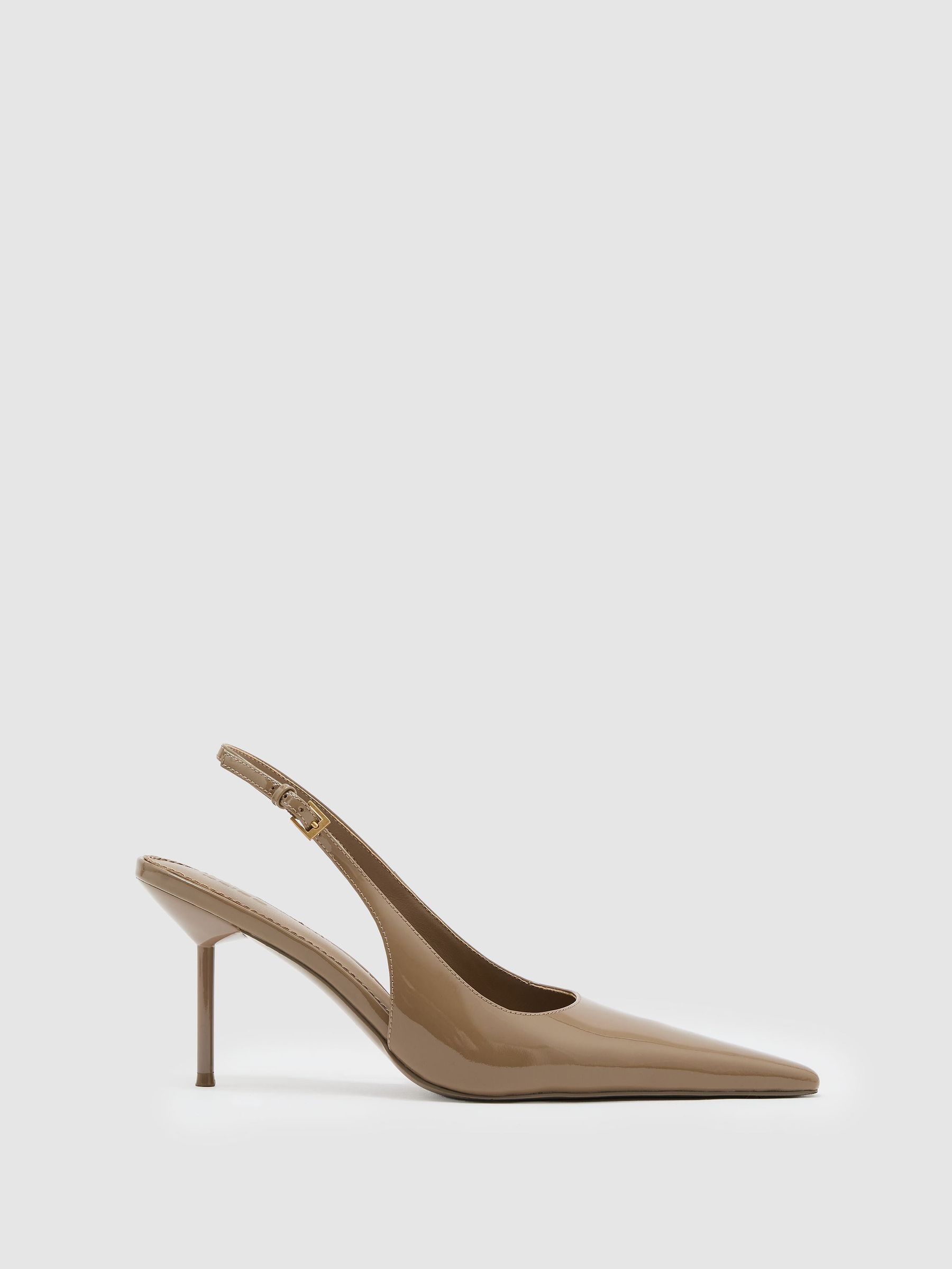 Patent Leather Slingback Mid-Heel Court Shoes in Taupe - Image 2 of 5