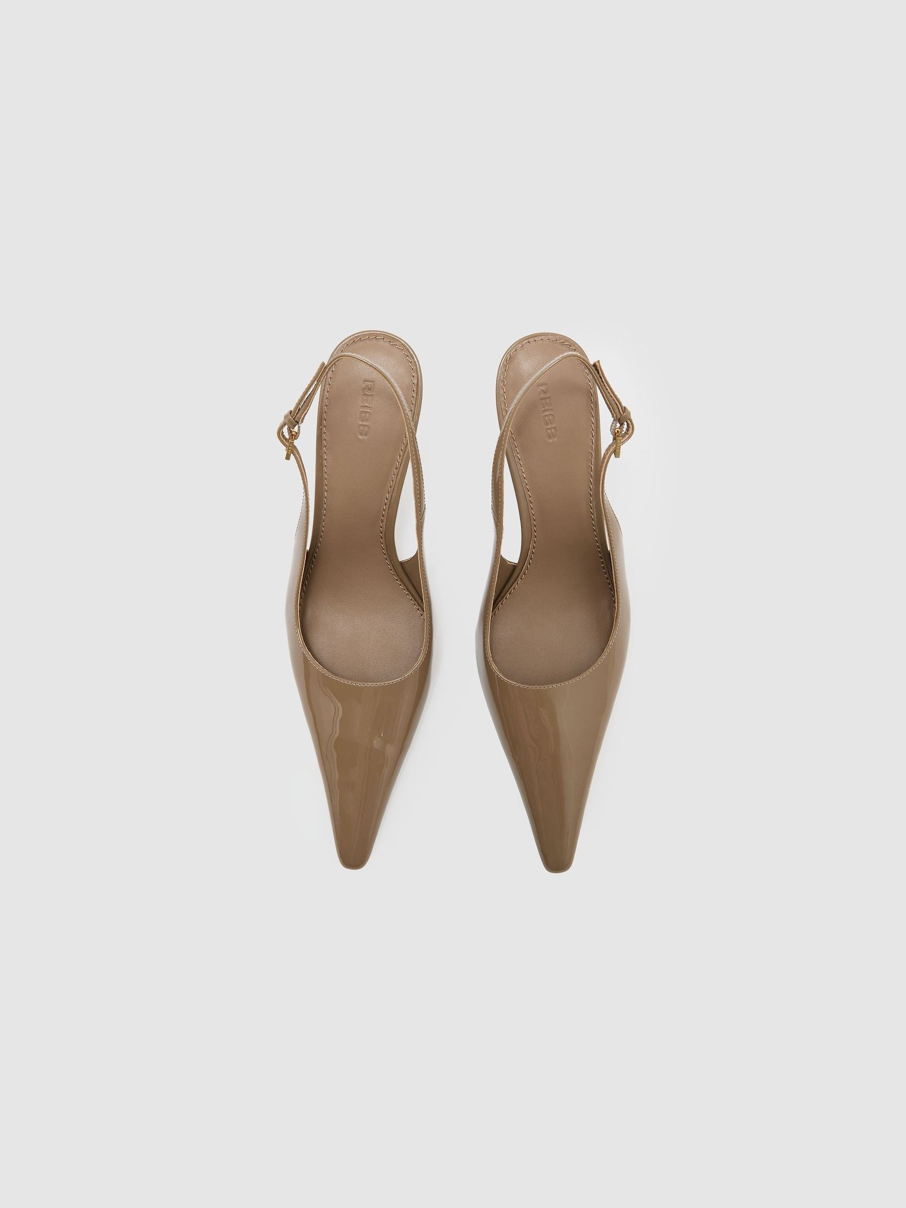 Patent Leather Slingback Mid-Heel Court Shoes in Taupe - Image 3 of 5
