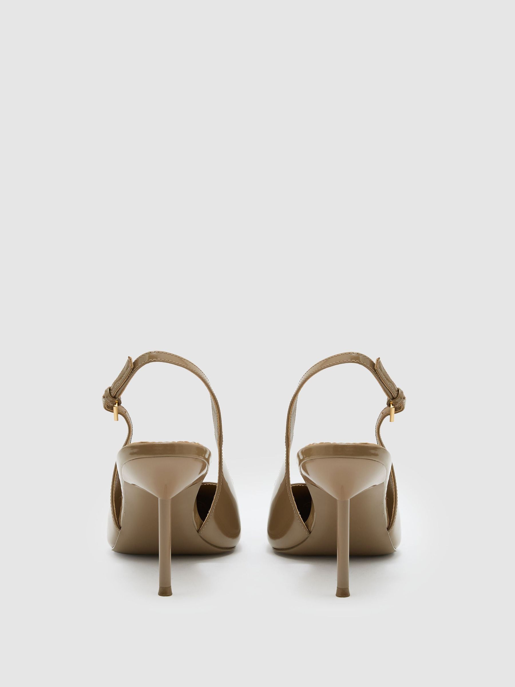 Patent Leather Slingback Mid-Heel Court Shoes in Taupe - Image 4 of 5