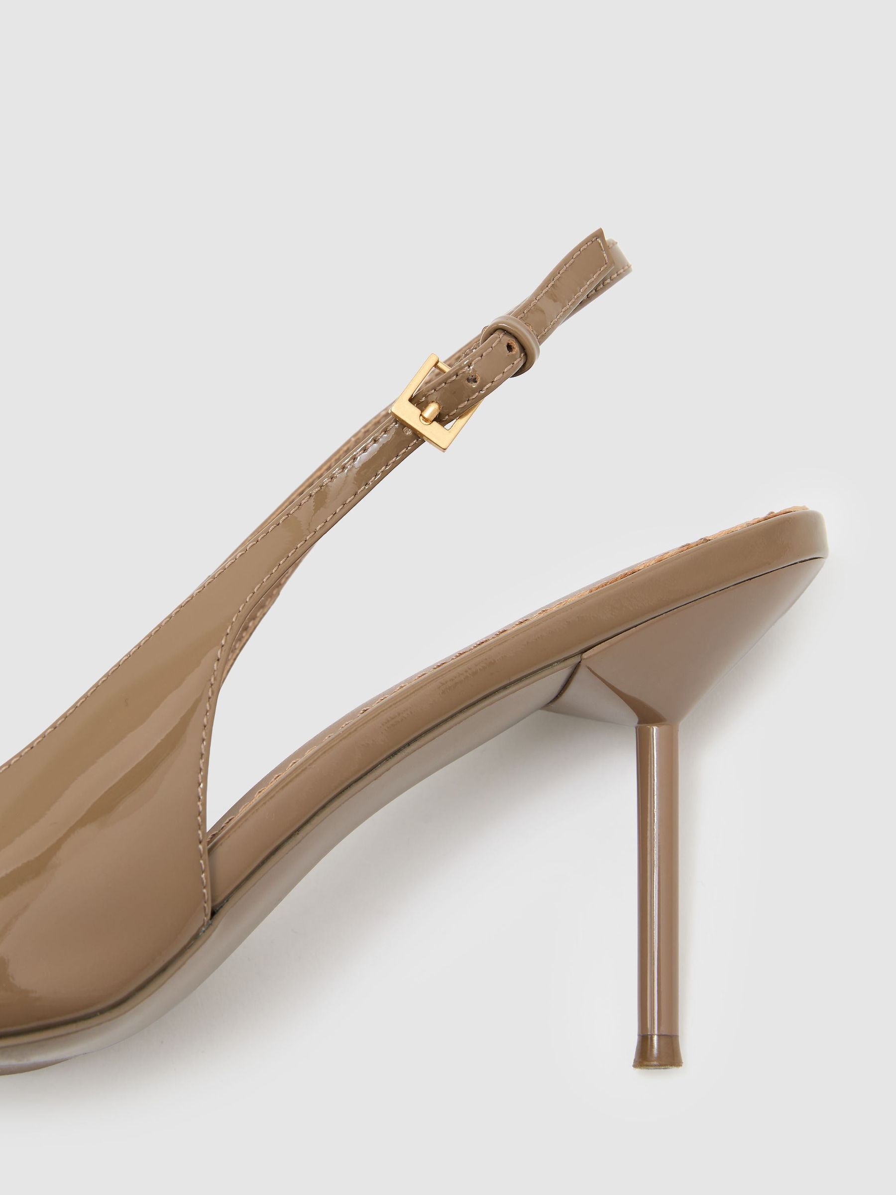 Patent Leather Slingback Mid-Heel Court Shoes in Taupe - Image 5 of 5