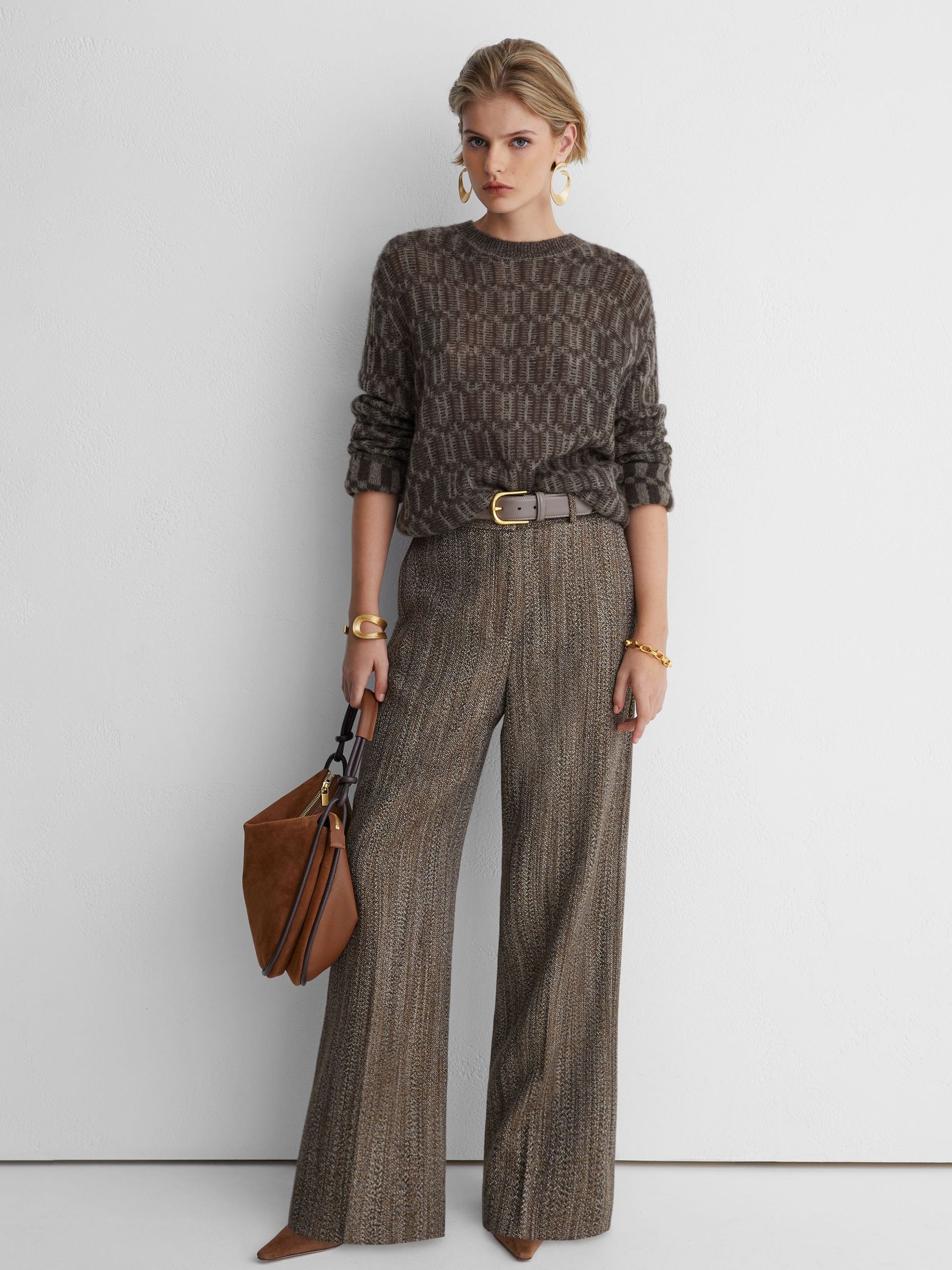 Atelier Cashmere-Silk Geometric-Knit Jumper in Neutral/Brown - Image 4 of 7