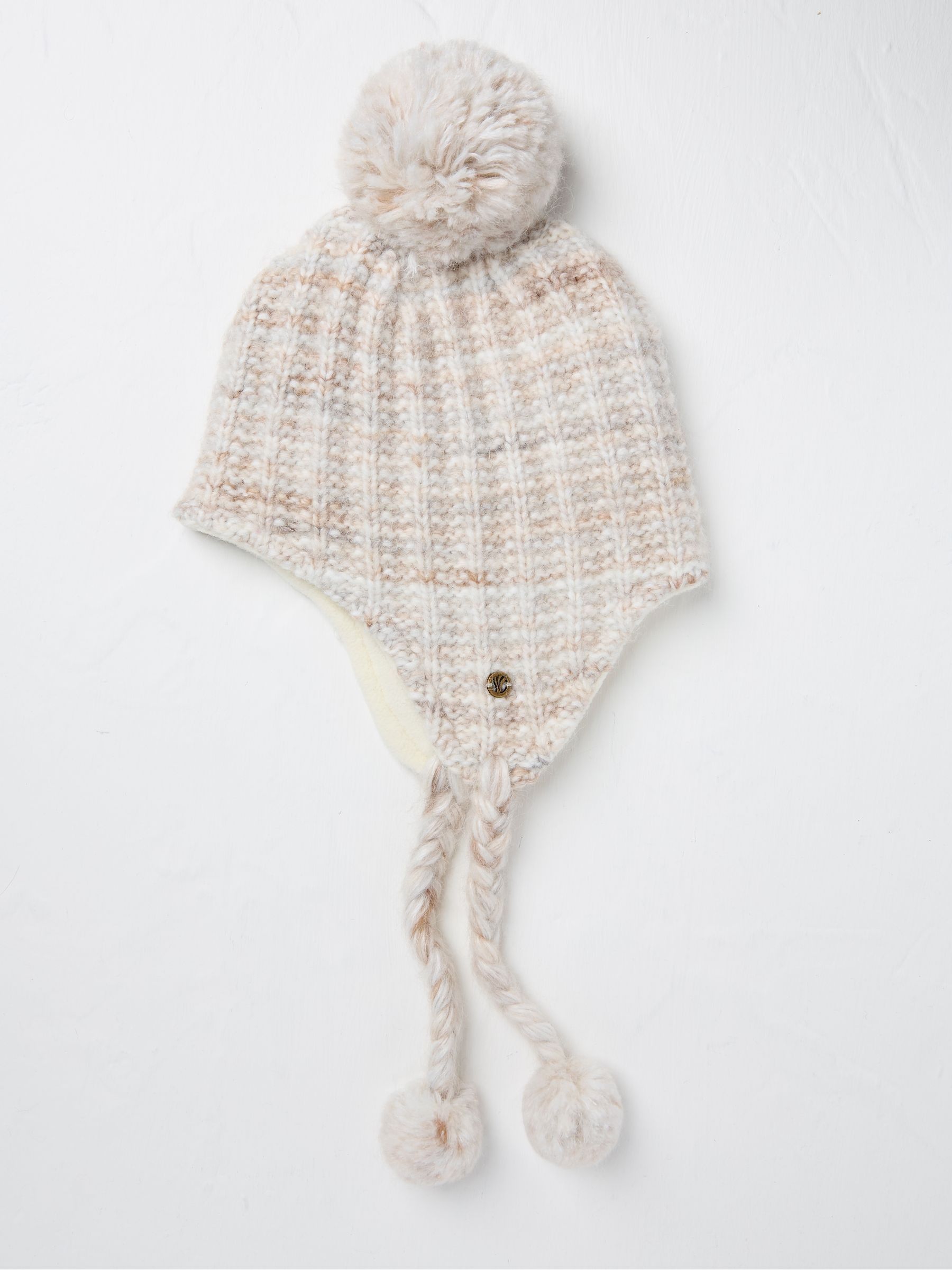 Ivory Textured Trapper Bobble Hat - Image 1 of 2