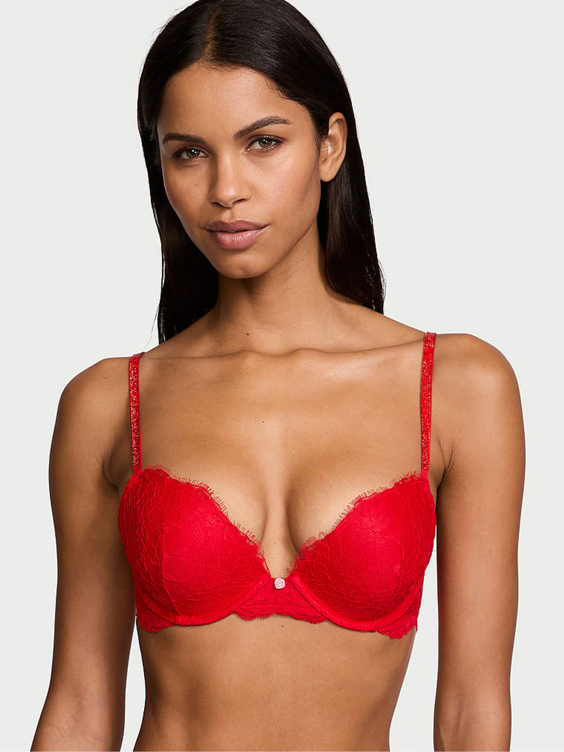 Vermillion Red Push Up Twinkle Strap Bra - Image 1 of 4