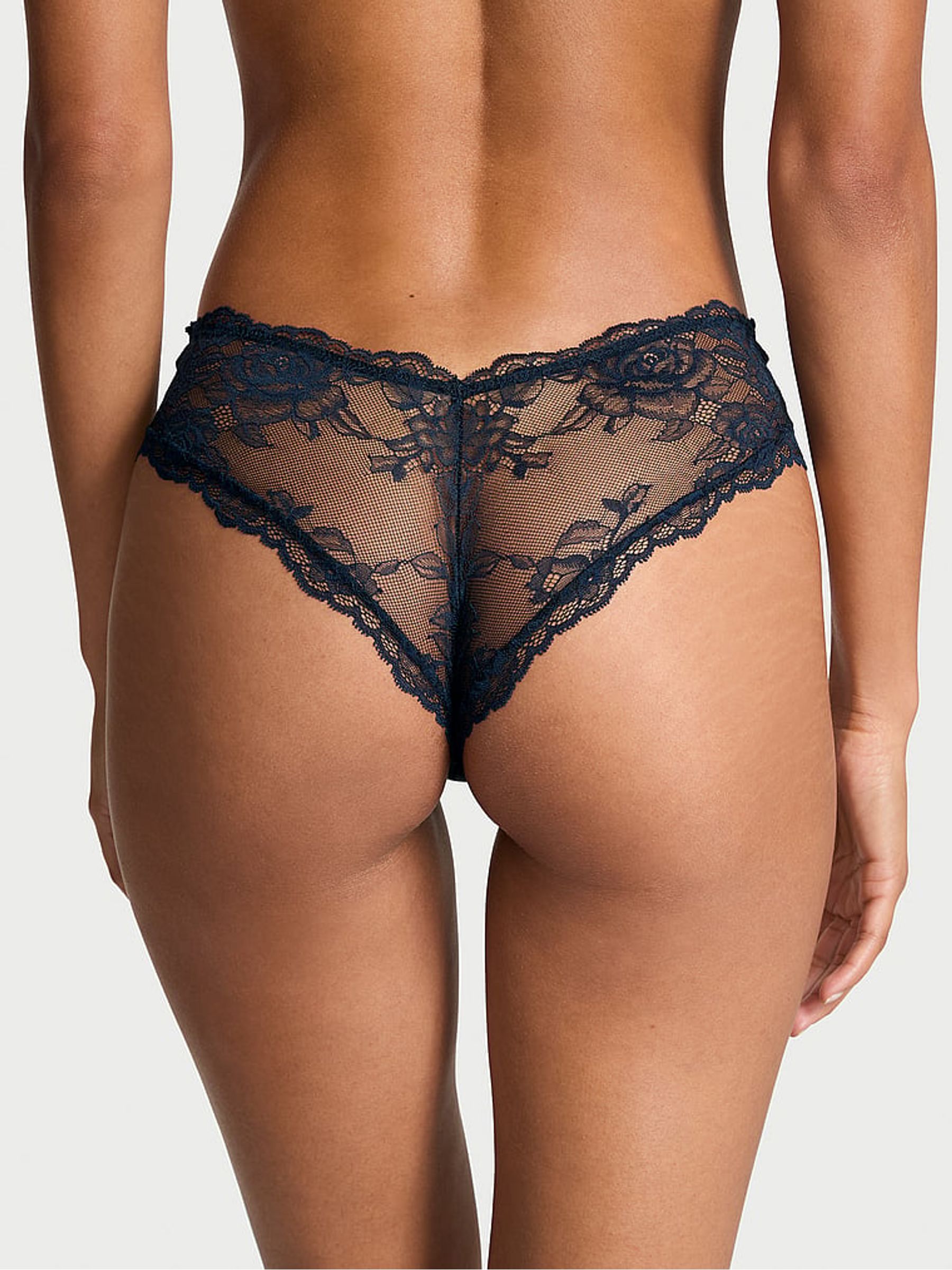 Dark Twilight Blue Cheeky Rose Lace Knickers - Image 2 of 4