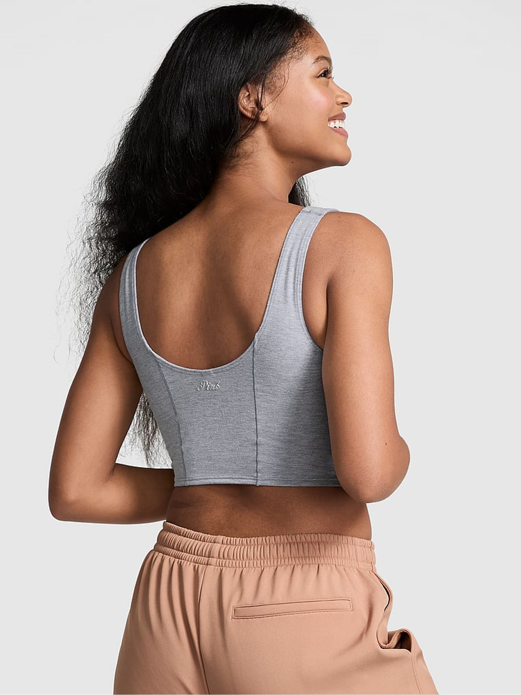 Grey Heather Cotton Scoop Sports Bra Top - Image 2 of 4