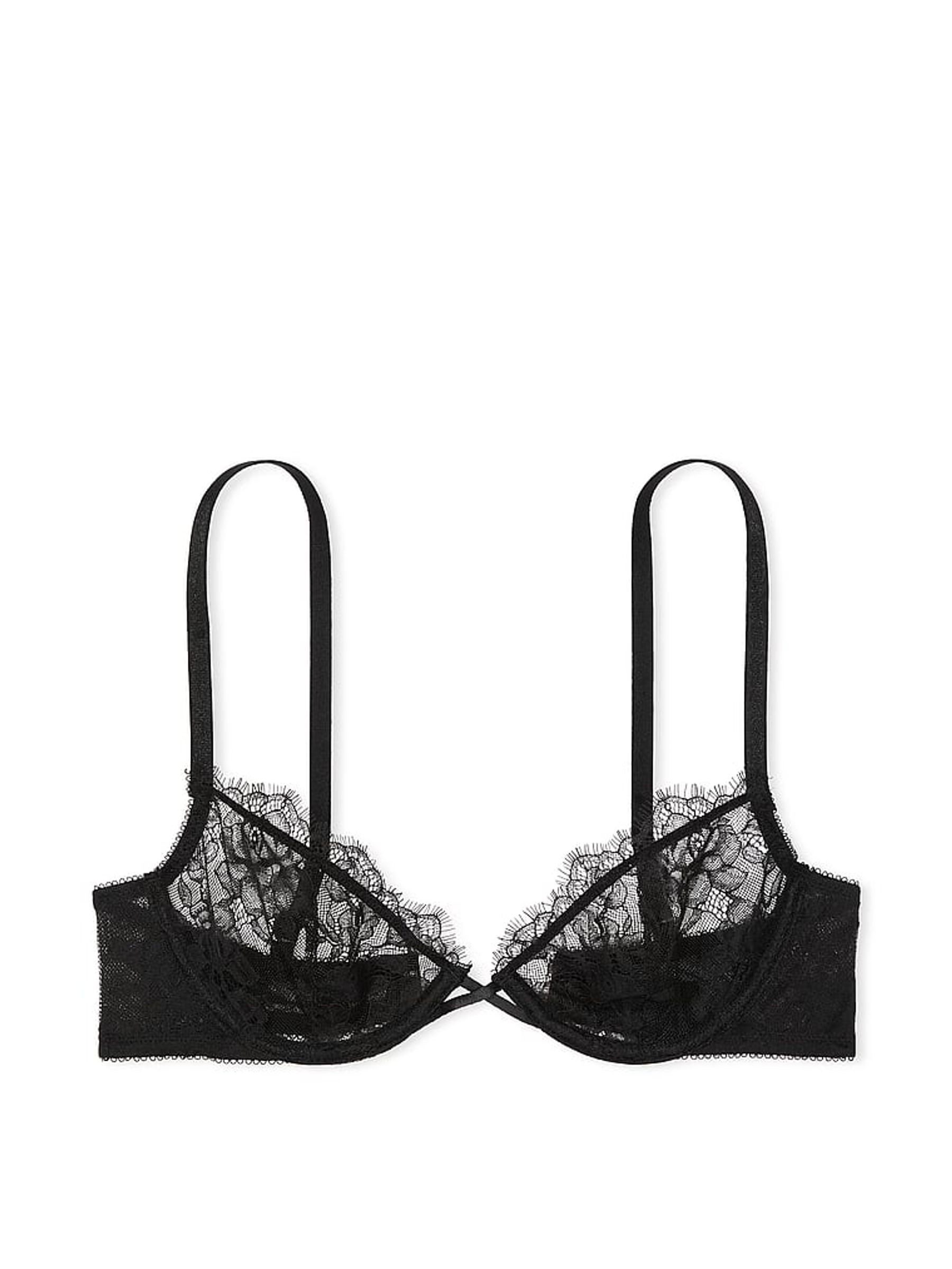 Black Unlined Demi Rose Lace Bra - Image 3 of 4