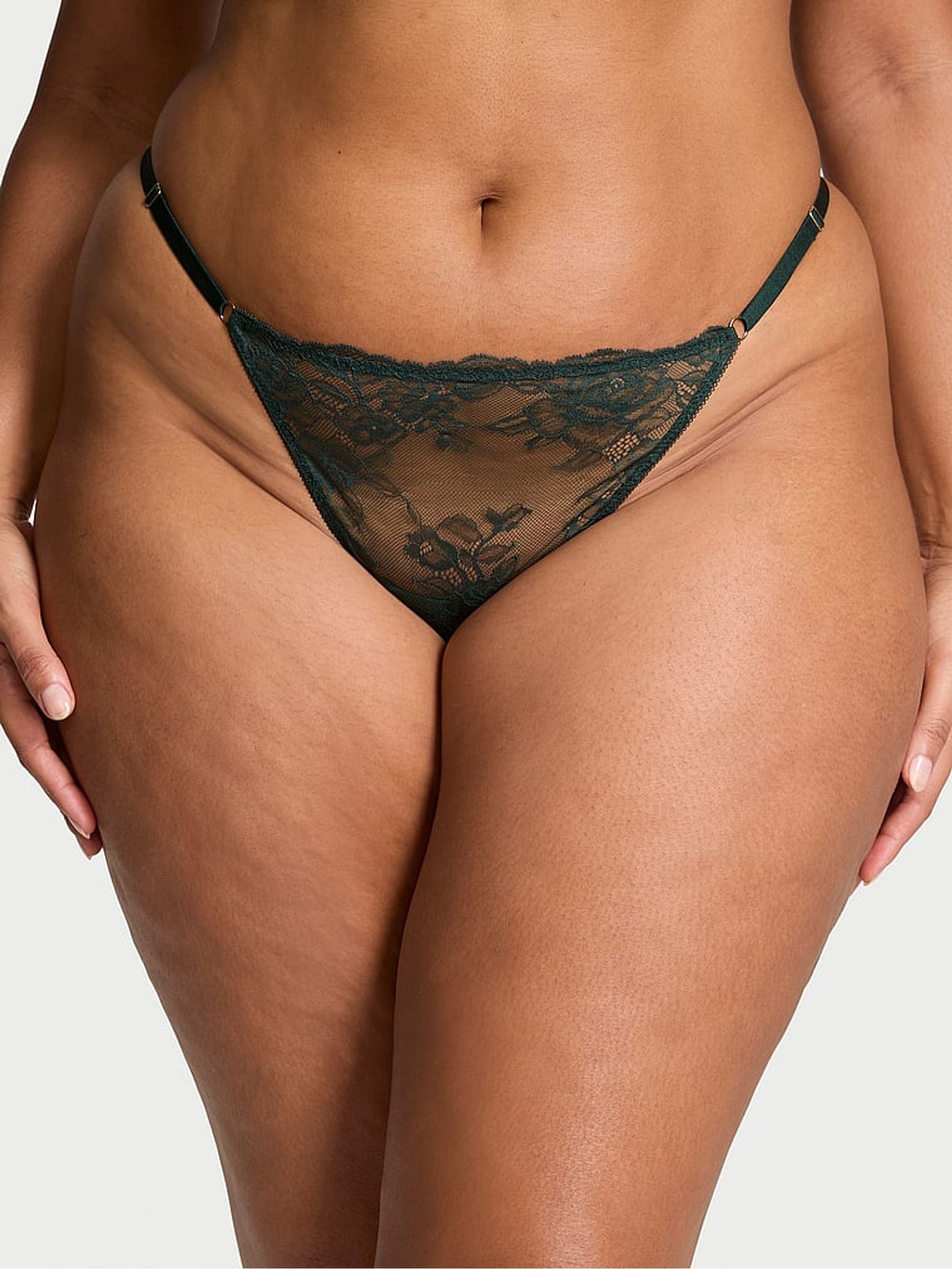 Botanical Green G String Rose Lace Knickers - Image 1 of 3
