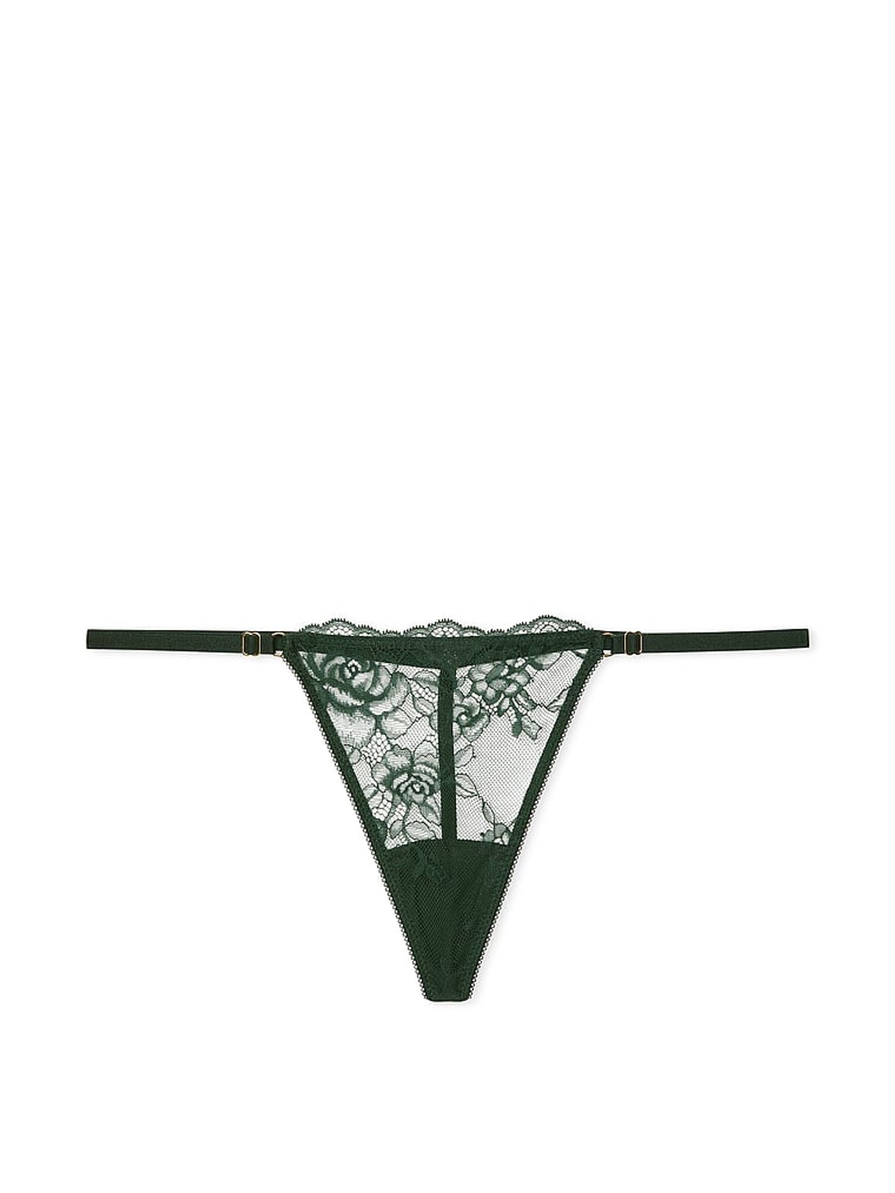 Botanical Green G String Rose Lace Knickers - Image 3 of 3