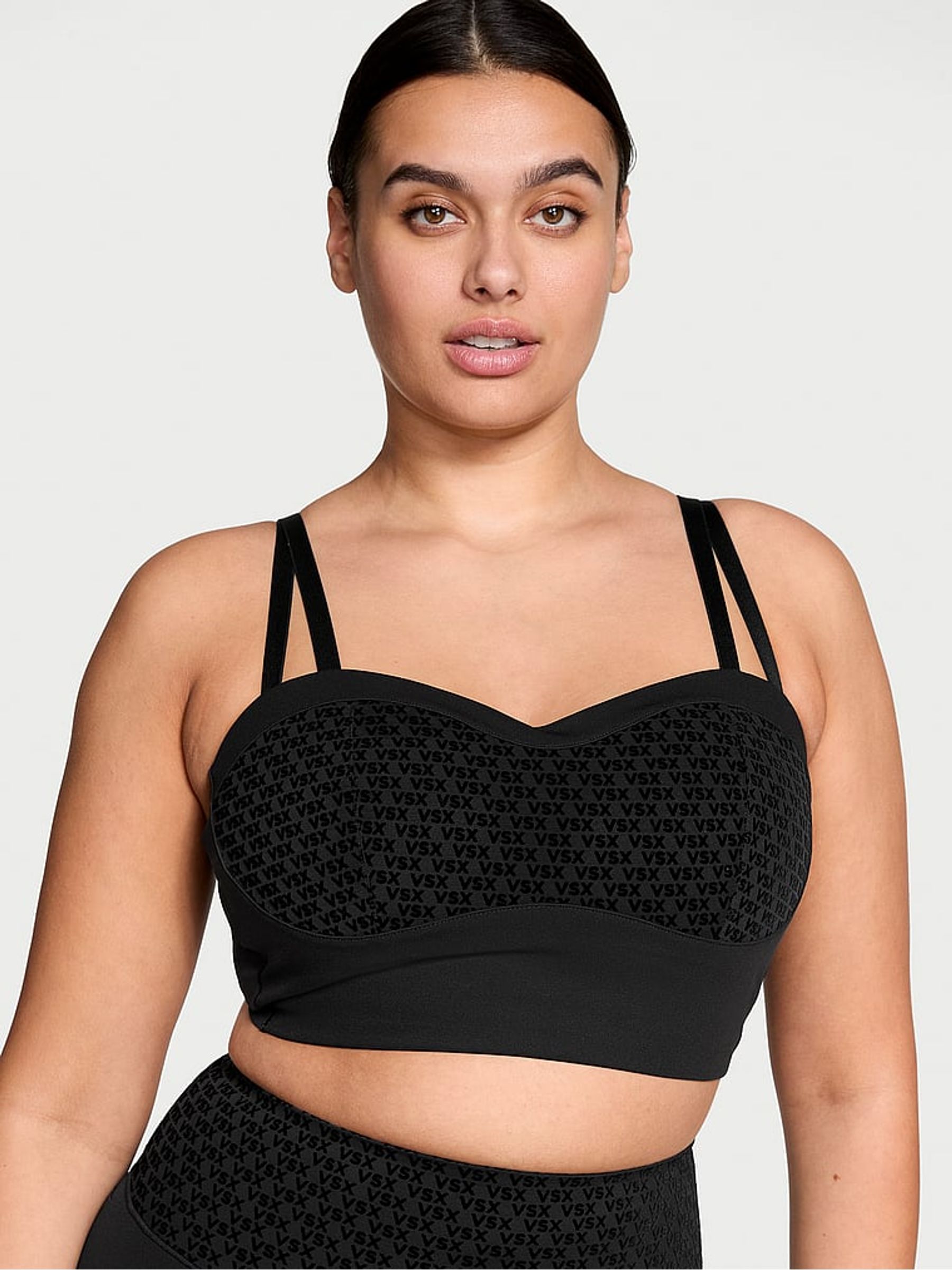 Black Longline Elevate™ Logo Mesh Low Support Sports Bra - Image 1 of 3