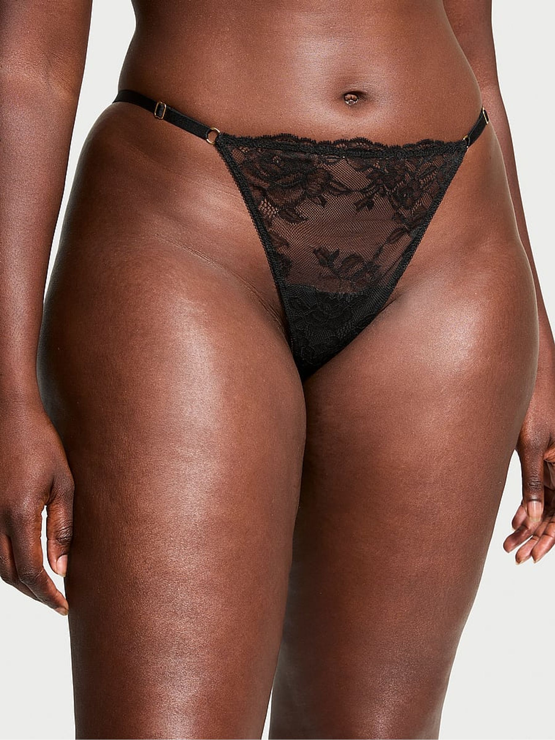 Black G String Rose Lace Knickers - Image 1 of 3