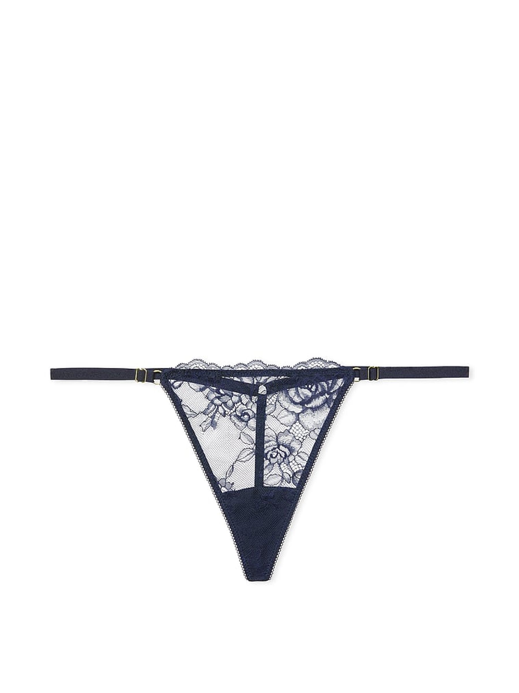 Dark Twilight Blue G String Rose Lace Knickers - Image 3 of 3