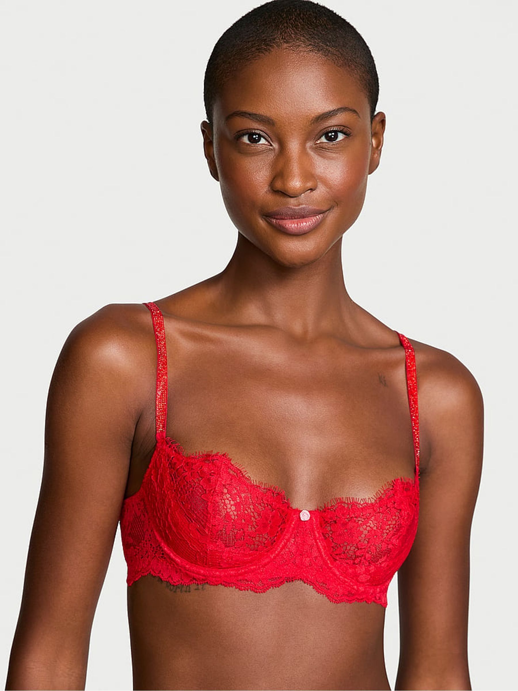 Vermillion Red Unlined Balcony Twinkle Strap Bra - Image 1 of 4