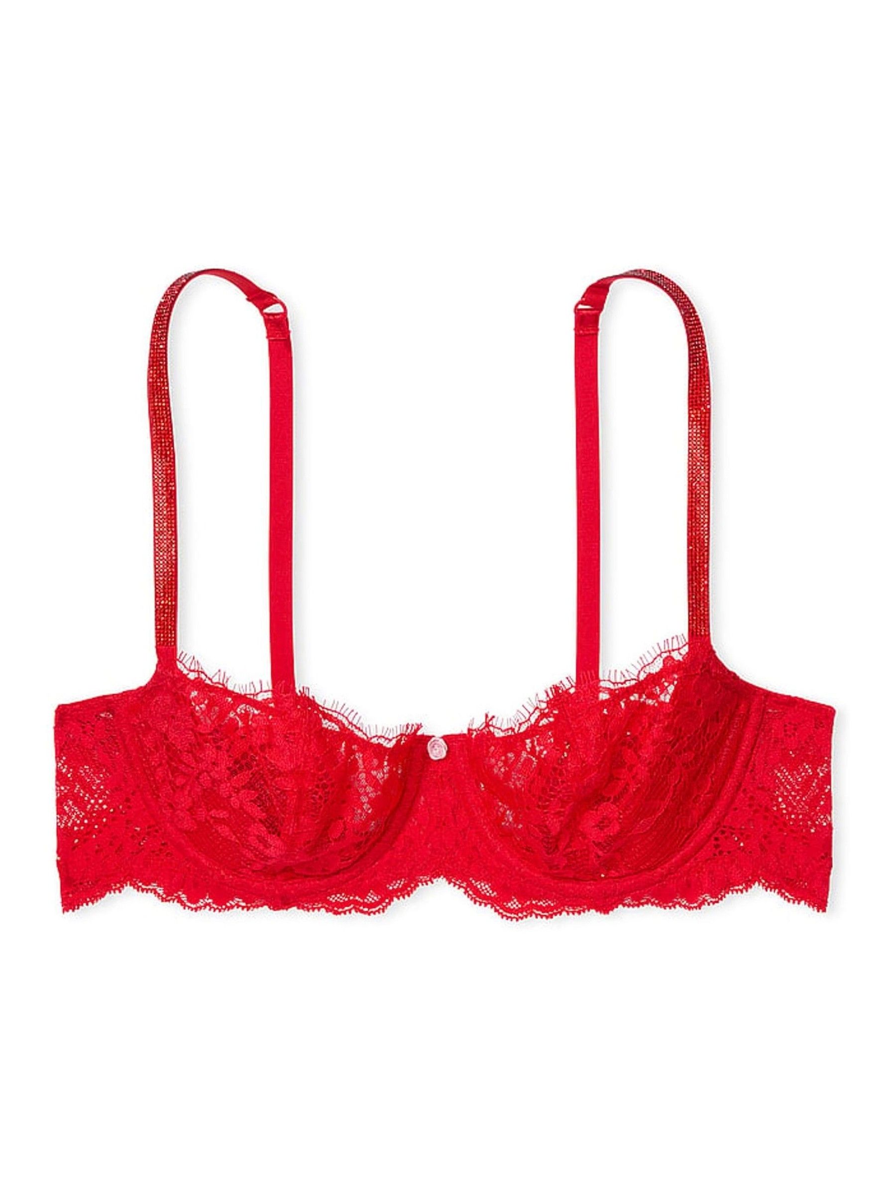 Vermillion Red Unlined Balcony Twinkle Strap Bra - Image 3 of 4