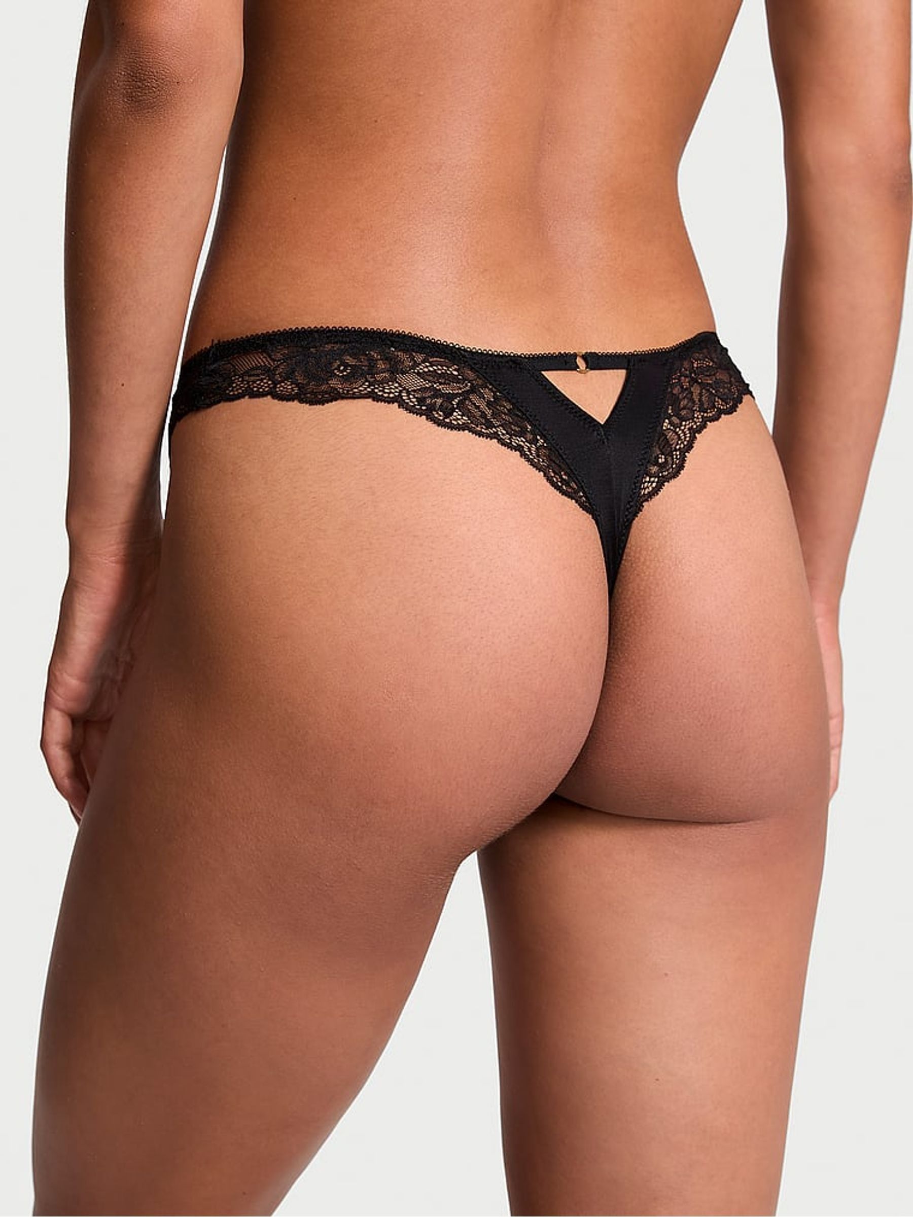 Black Thong Rose Lace Trim Knickers - Image 2 of 3