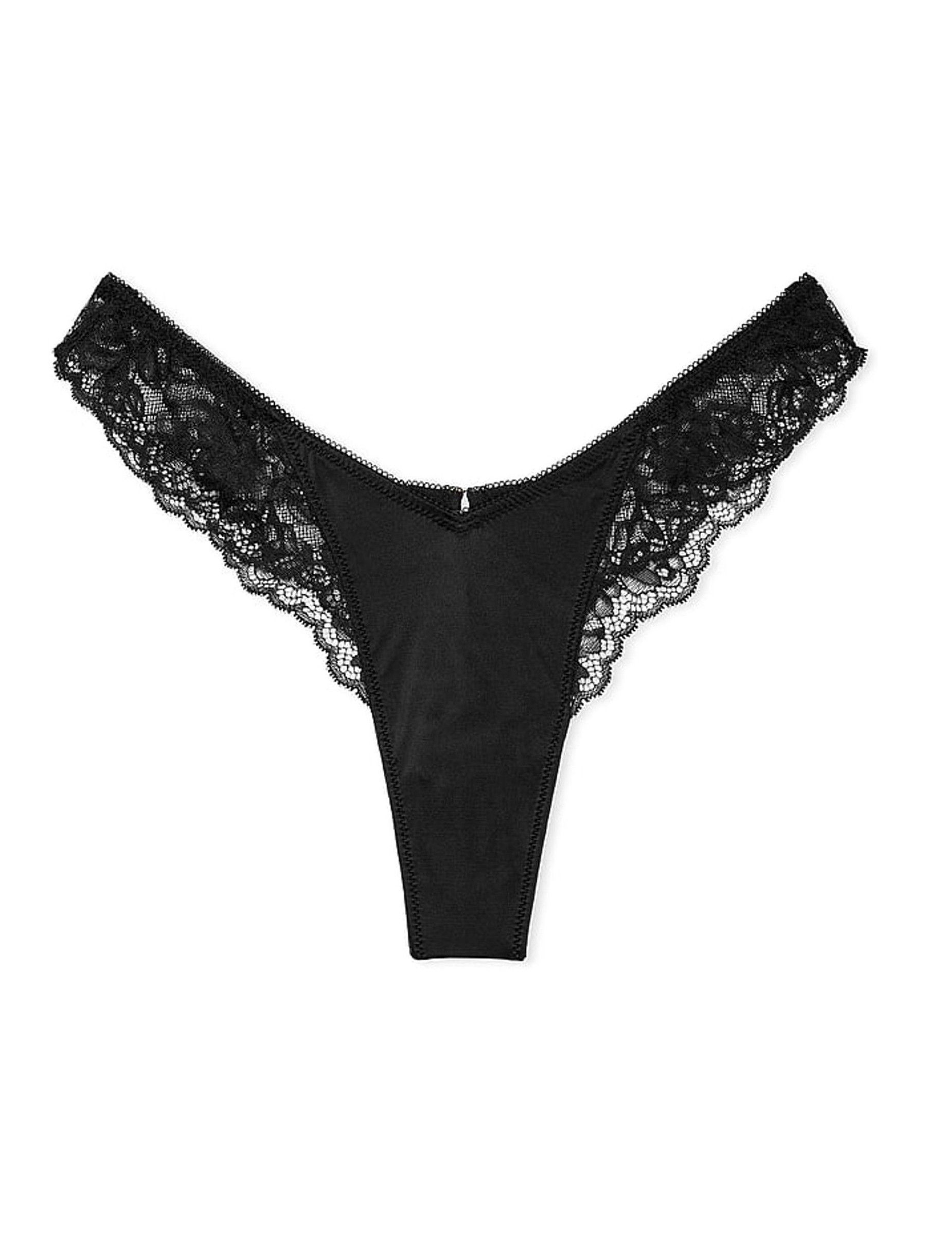 Black Thong Rose Lace Trim Knickers - Image 3 of 3