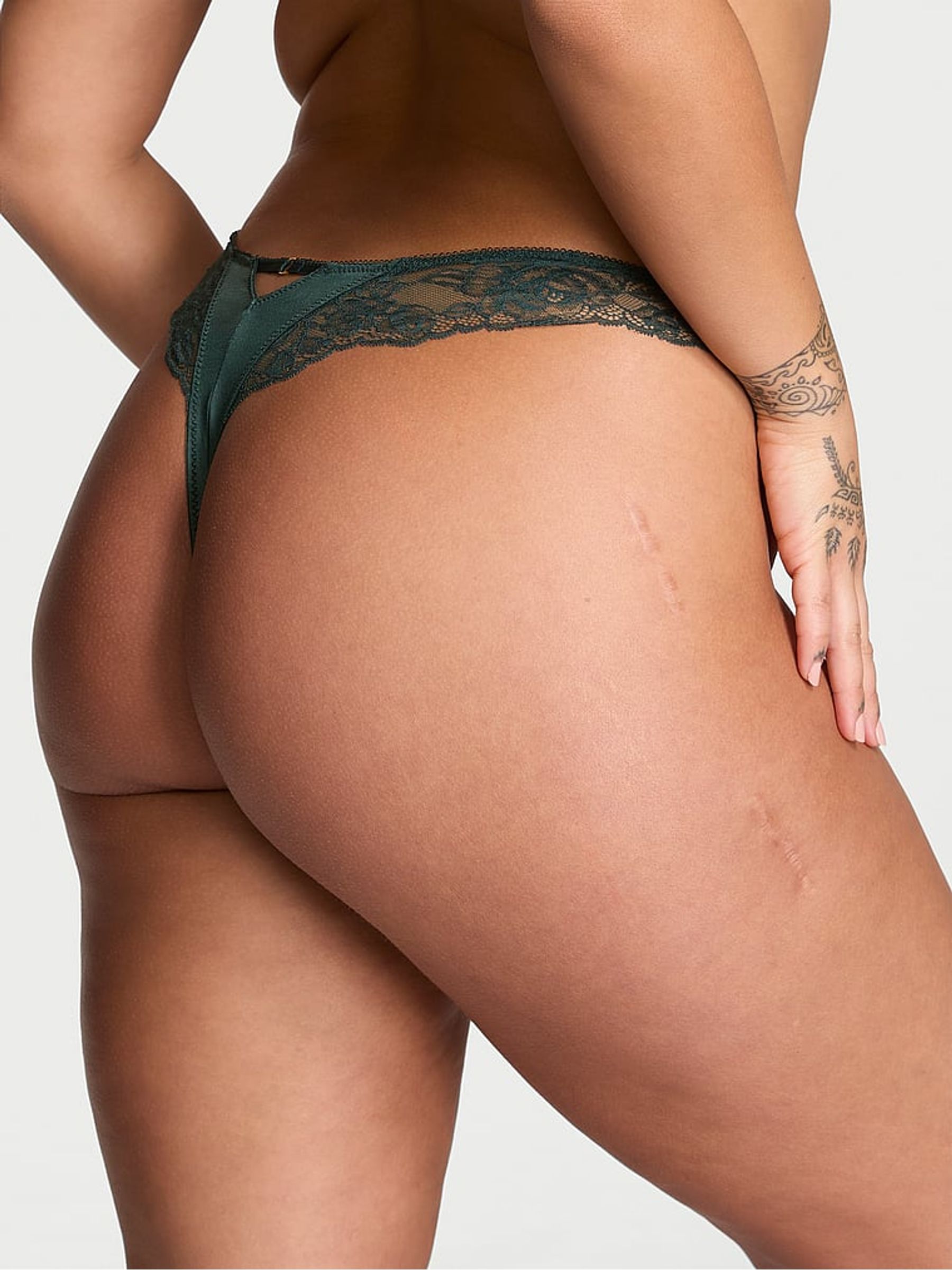 Botanical Green Thong Rose Lace Trim Knickers - Image 2 of 4