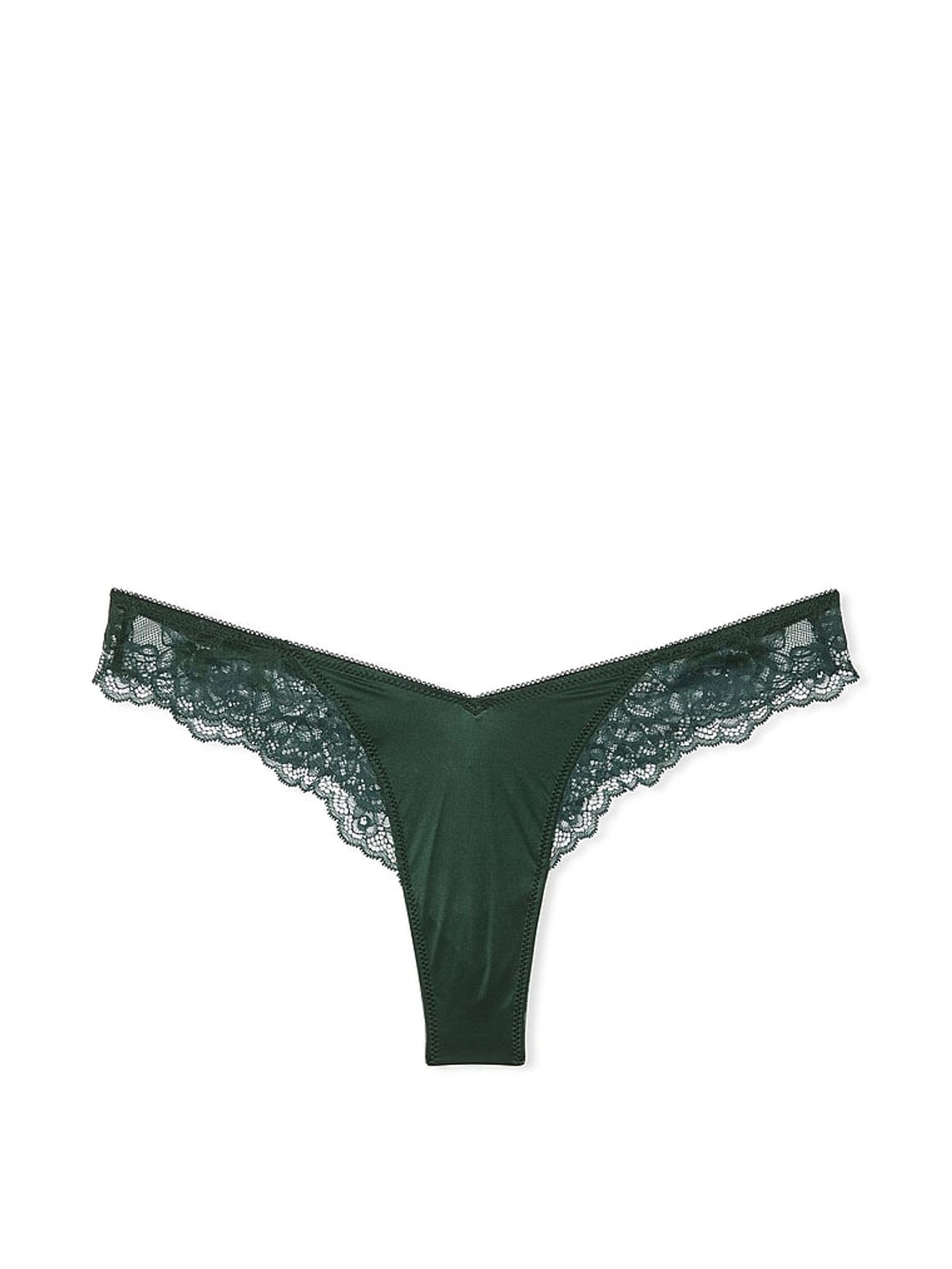 Botanical Green Thong Rose Lace Trim Knickers - Image 3 of 4