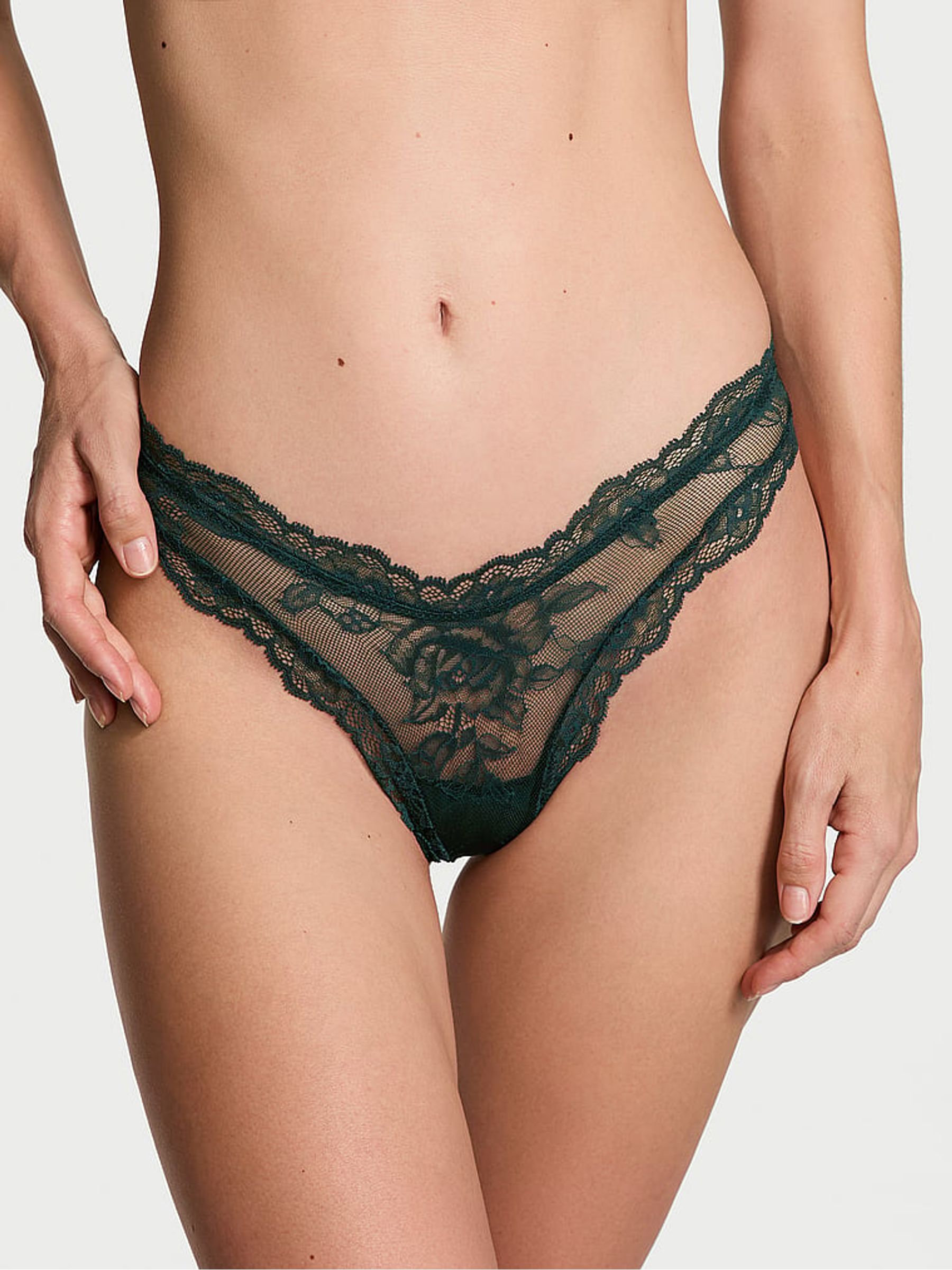 Botanical Green Thong Rose Lace Knickers - Image 1 of 4