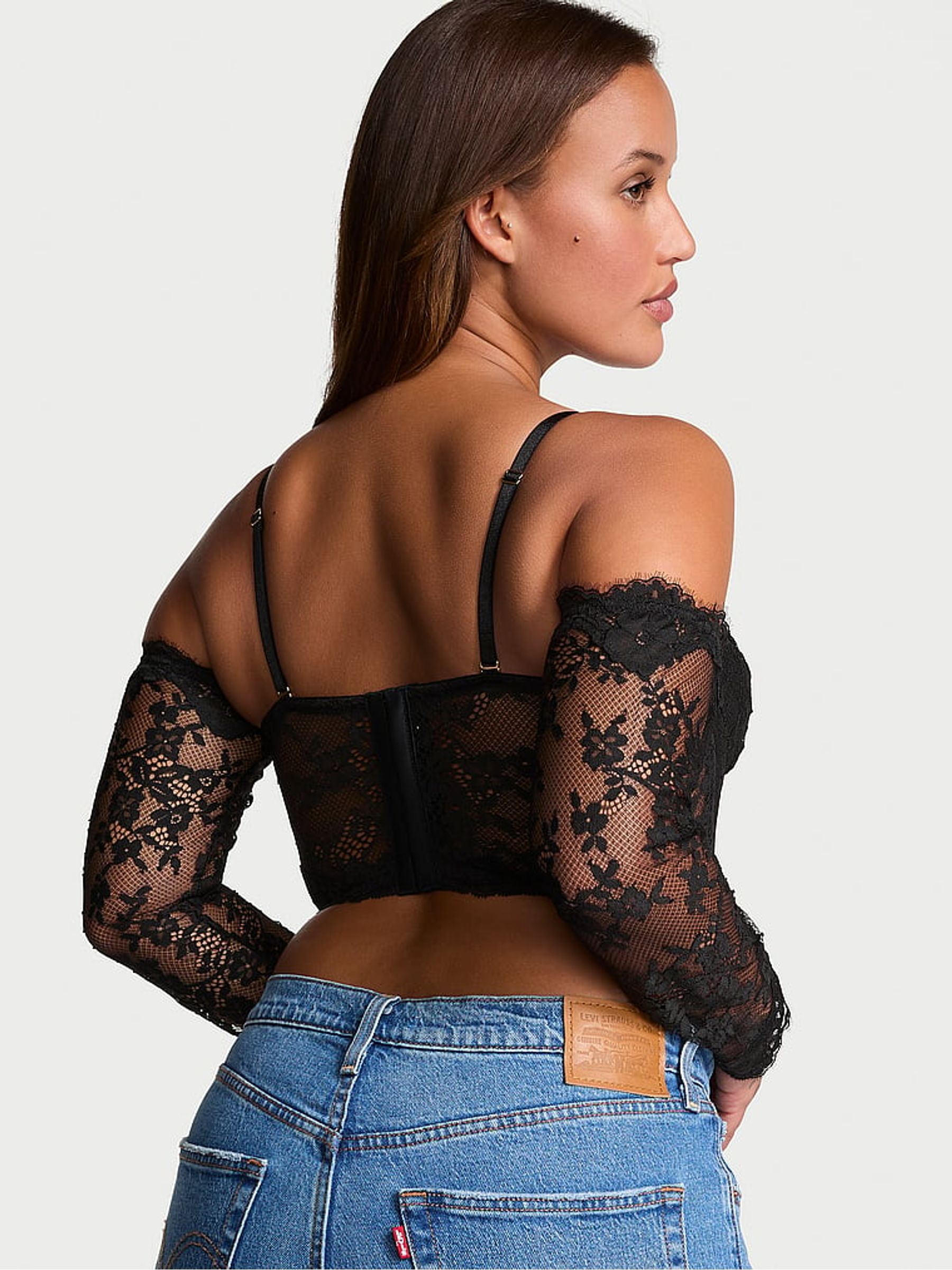 Black Lace Corset Top With Detachable Sleeves - Image 2 of 4