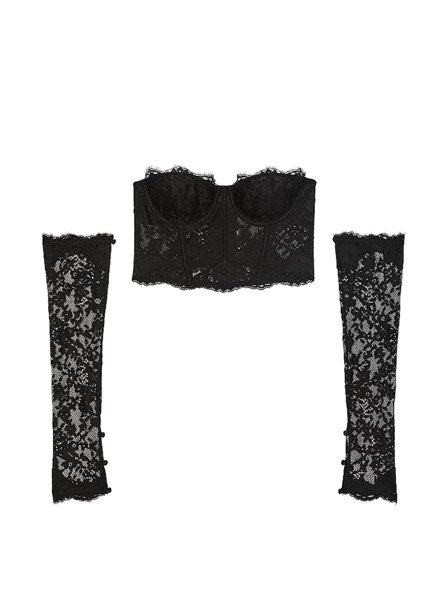 Black Lace Corset Top With Detachable Sleeves - Image 3 of 4