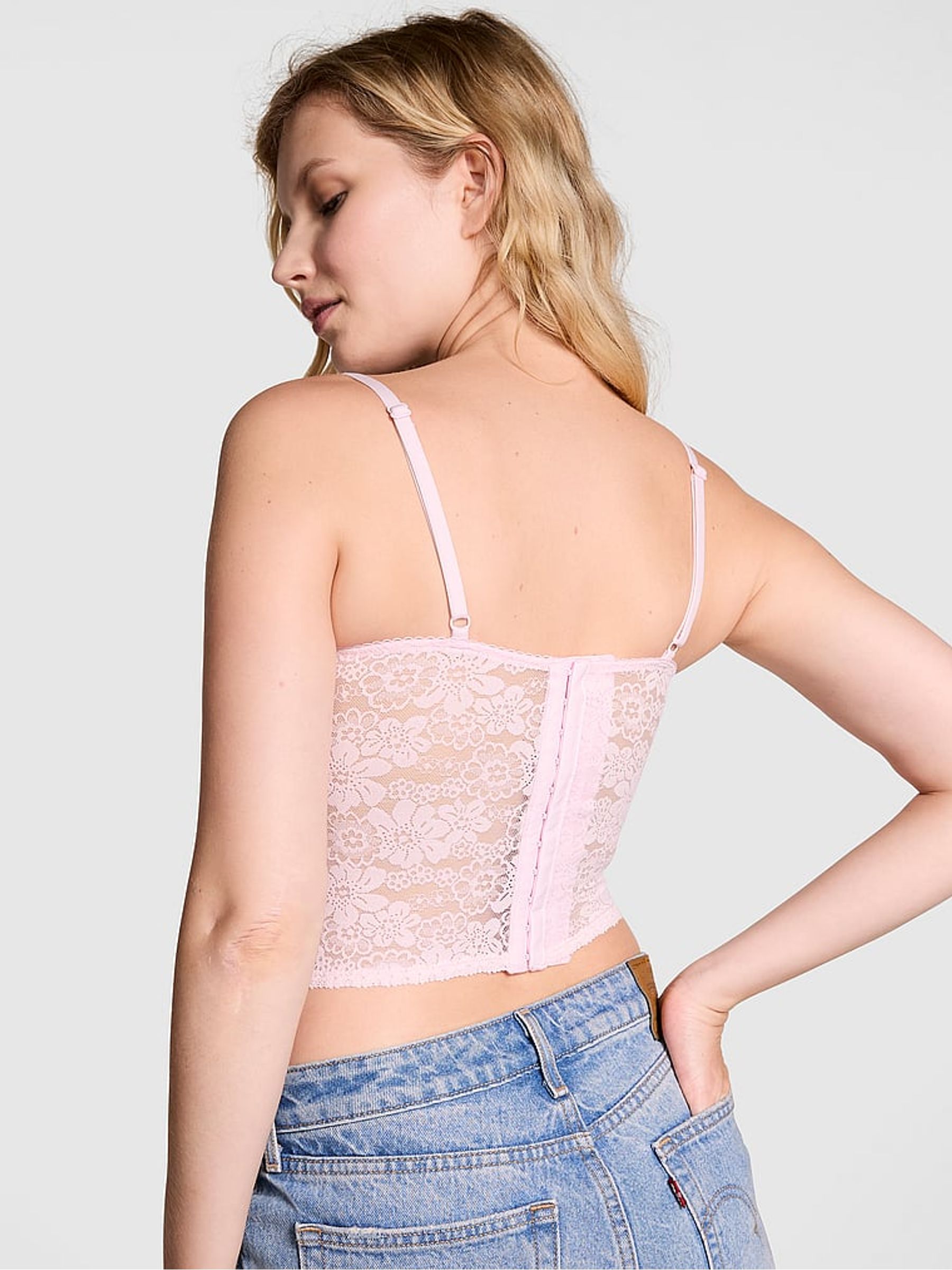 Pink Tulip Diamante Lace Lightly Lined Balcony Corset Top - Image 2 of 3