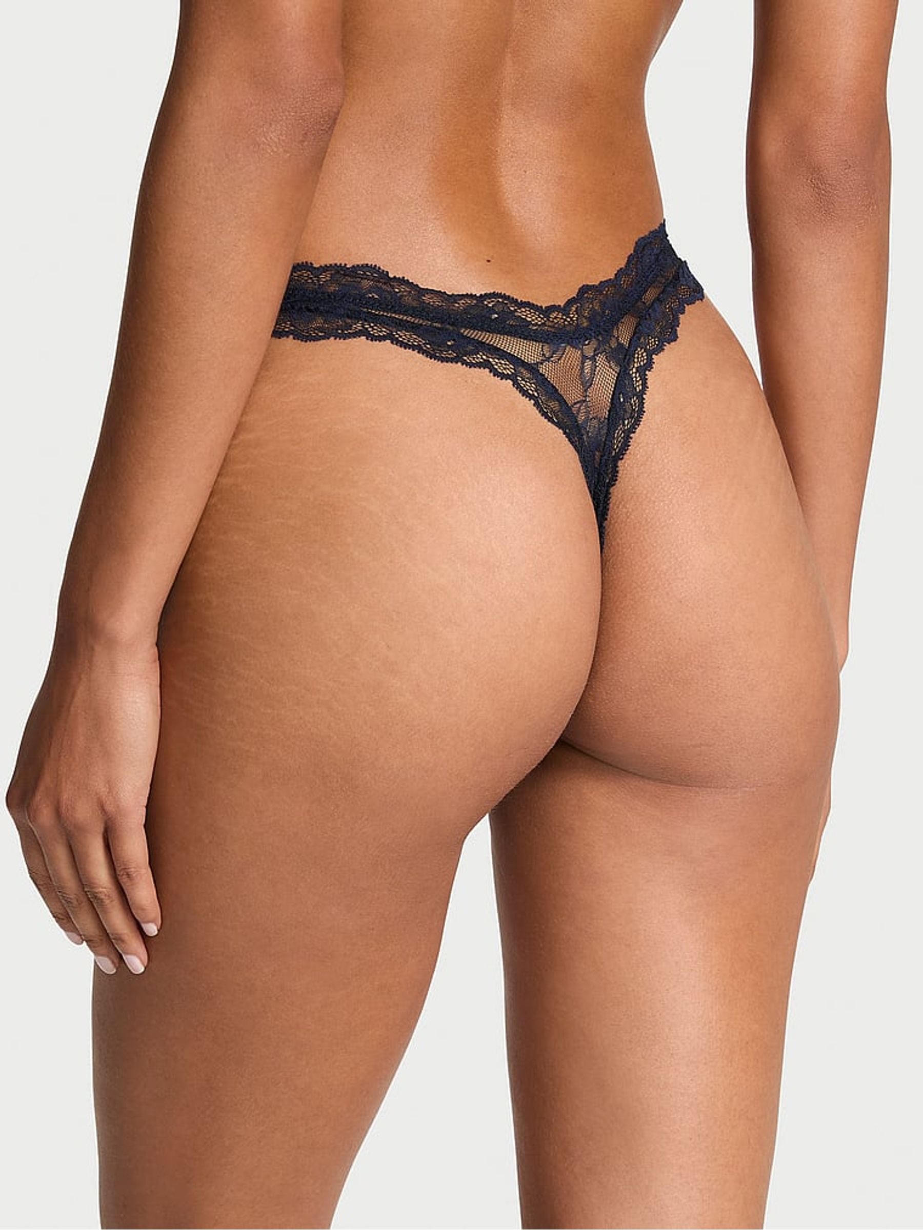 Dark Twilight Blue Thong Rose Lace Knickers - Image 2 of 4