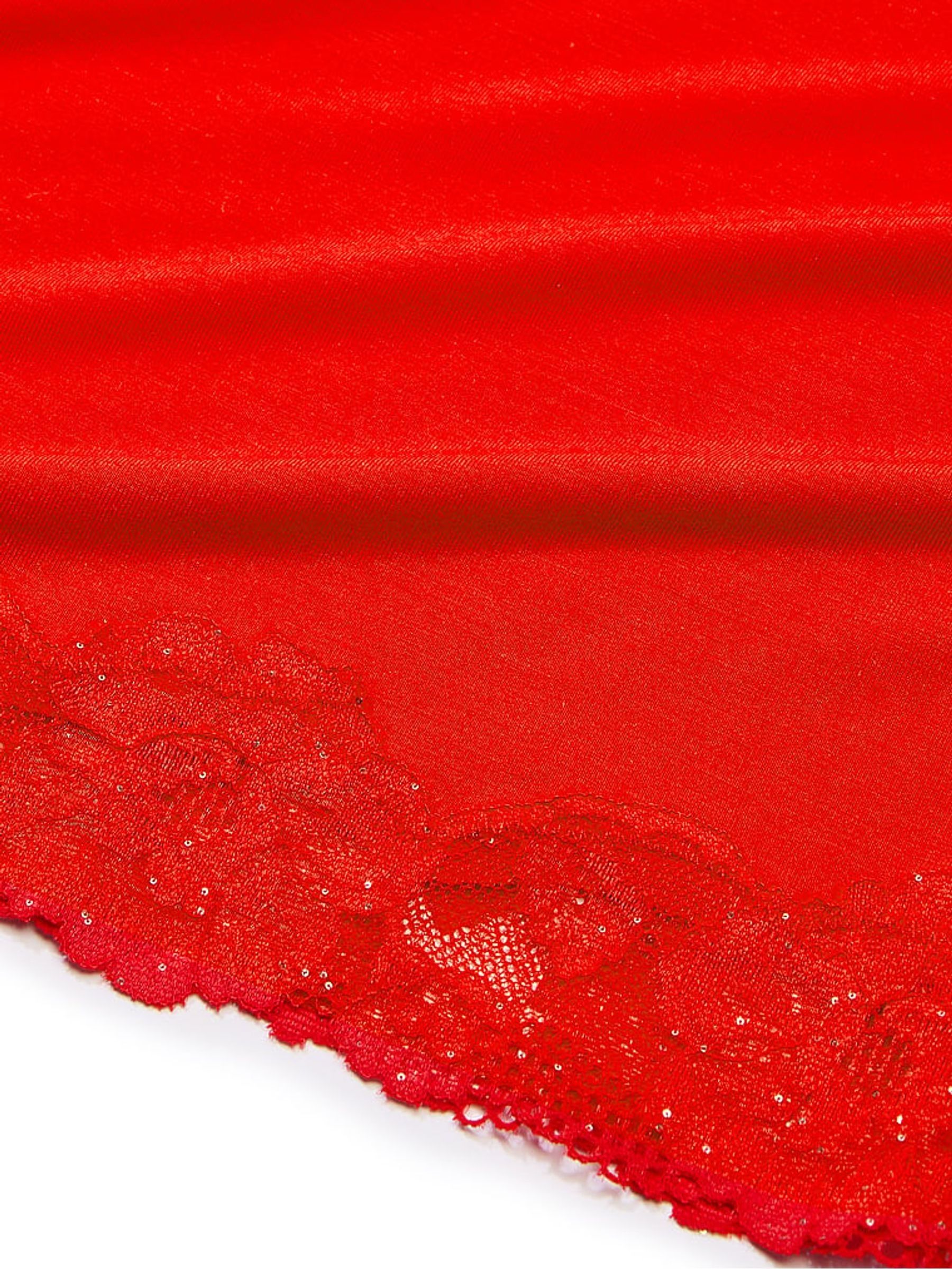 Lipstick Red Sequin Lace Modal Straight Neck Slip Dress - Image 2 of 2