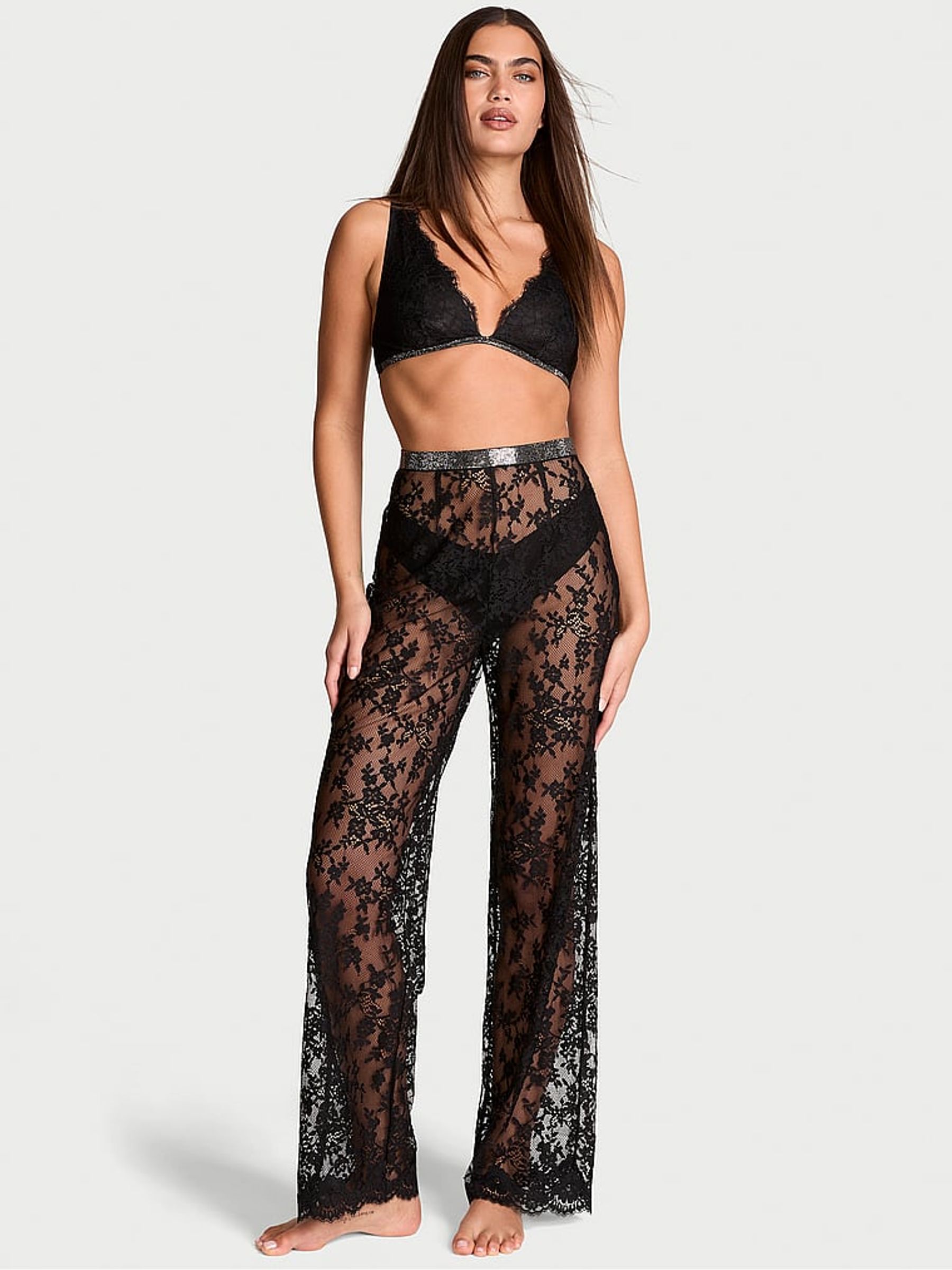 Black Twinkle Lace Trousers - Image 1 of 4