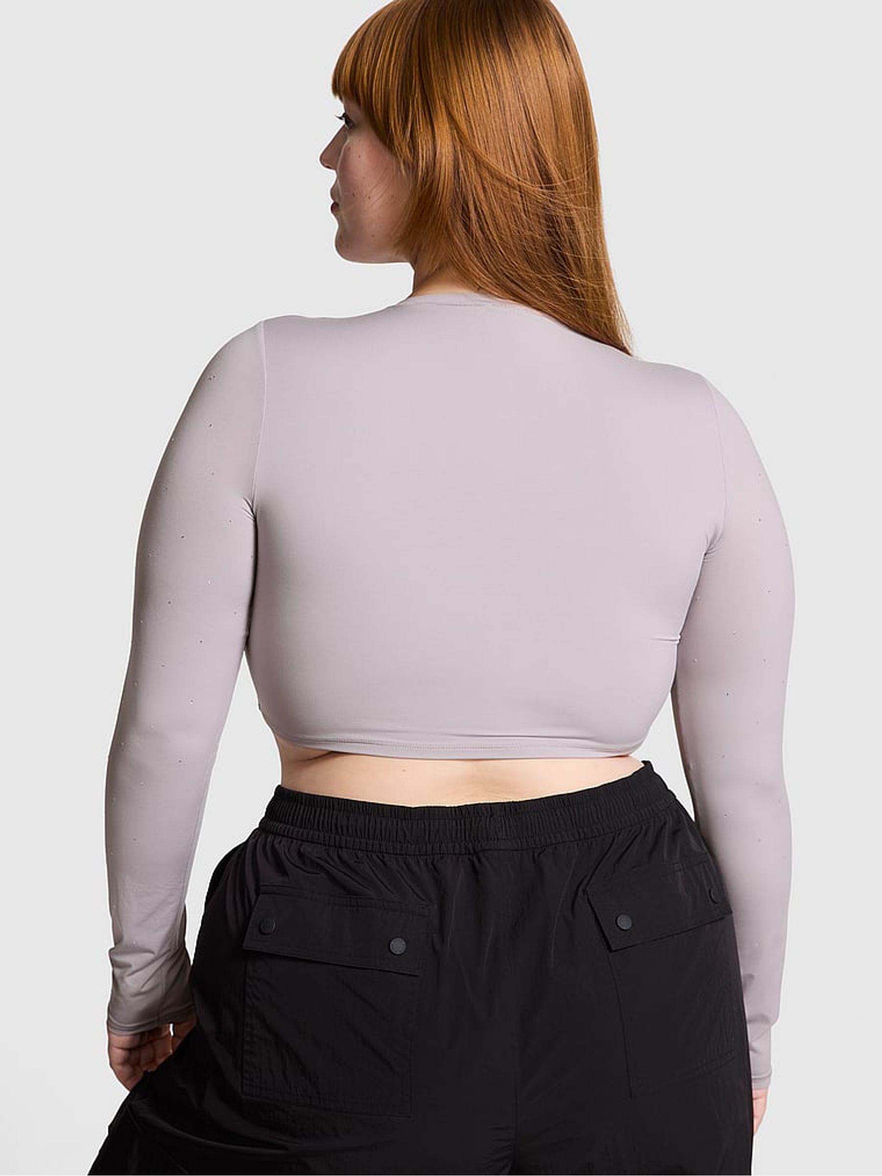 Dusty Purple Diamanate Long Sleeve Soft Stretch Cropped T-Shirt - Image 2 of 3