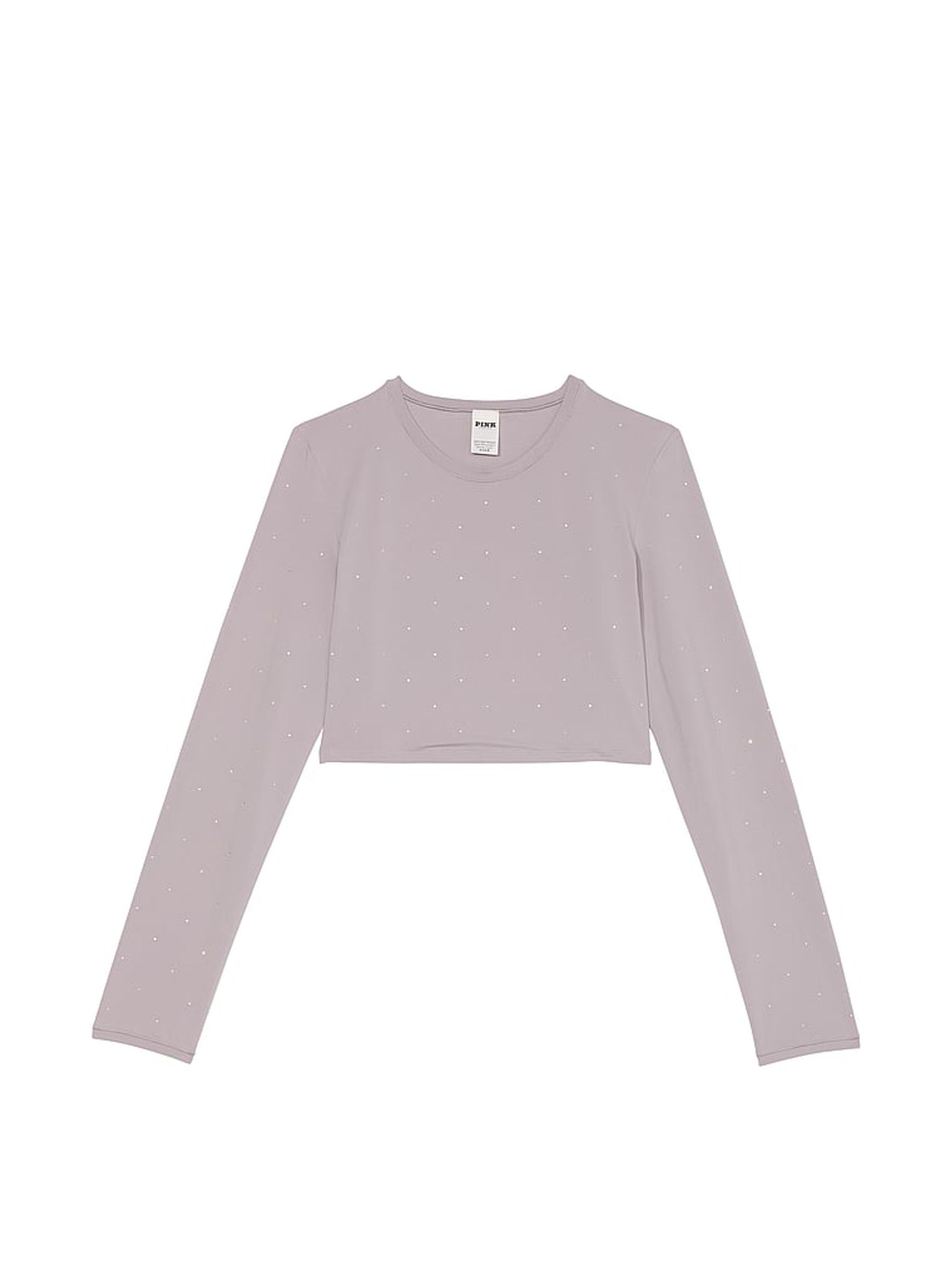 Dusty Purple Diamanate Long Sleeve Soft Stretch Cropped T-Shirt - Image 3 of 3