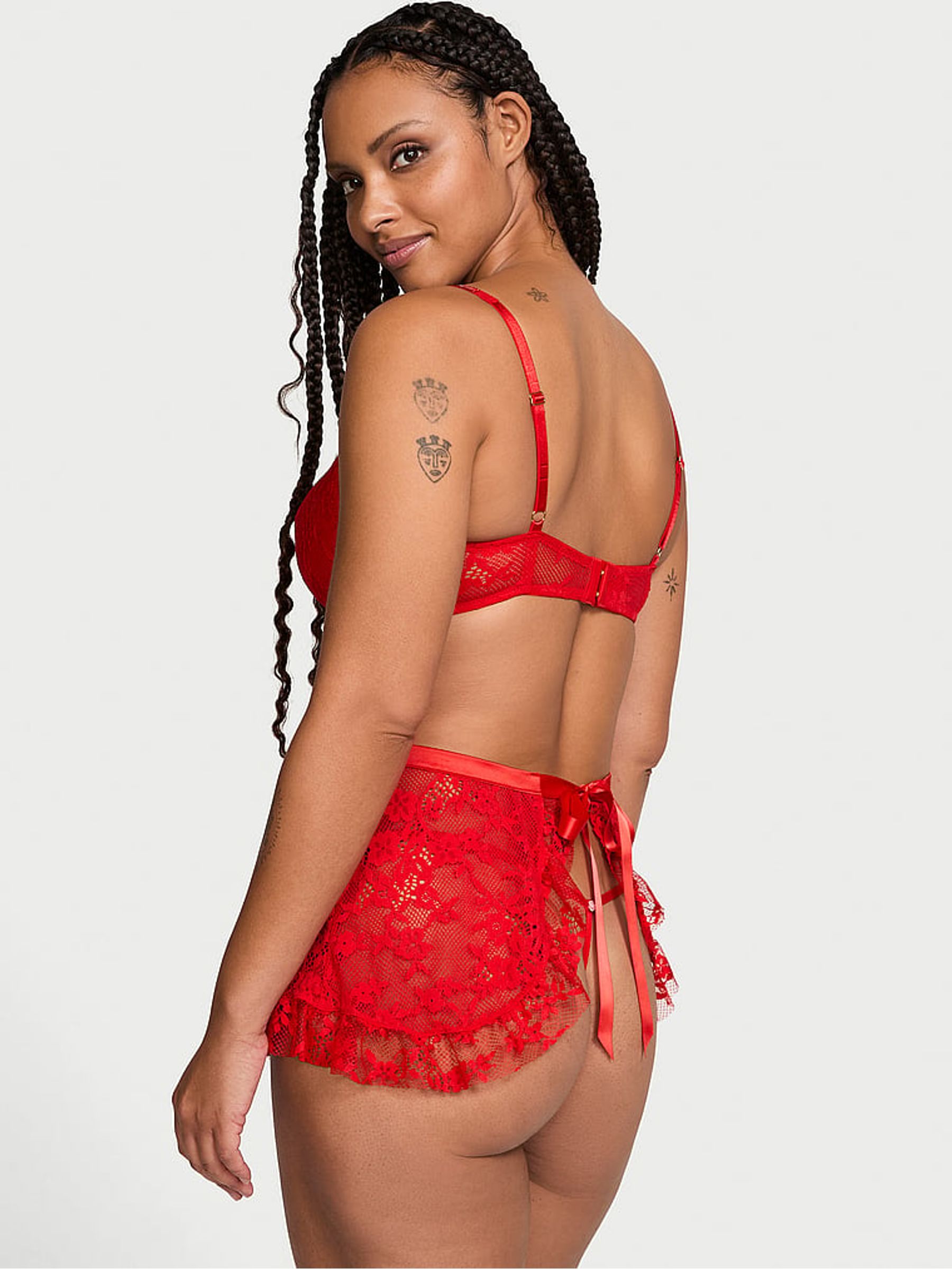Vermillion Red Twinkle Lace Apron Babydoll - Image 2 of 5
