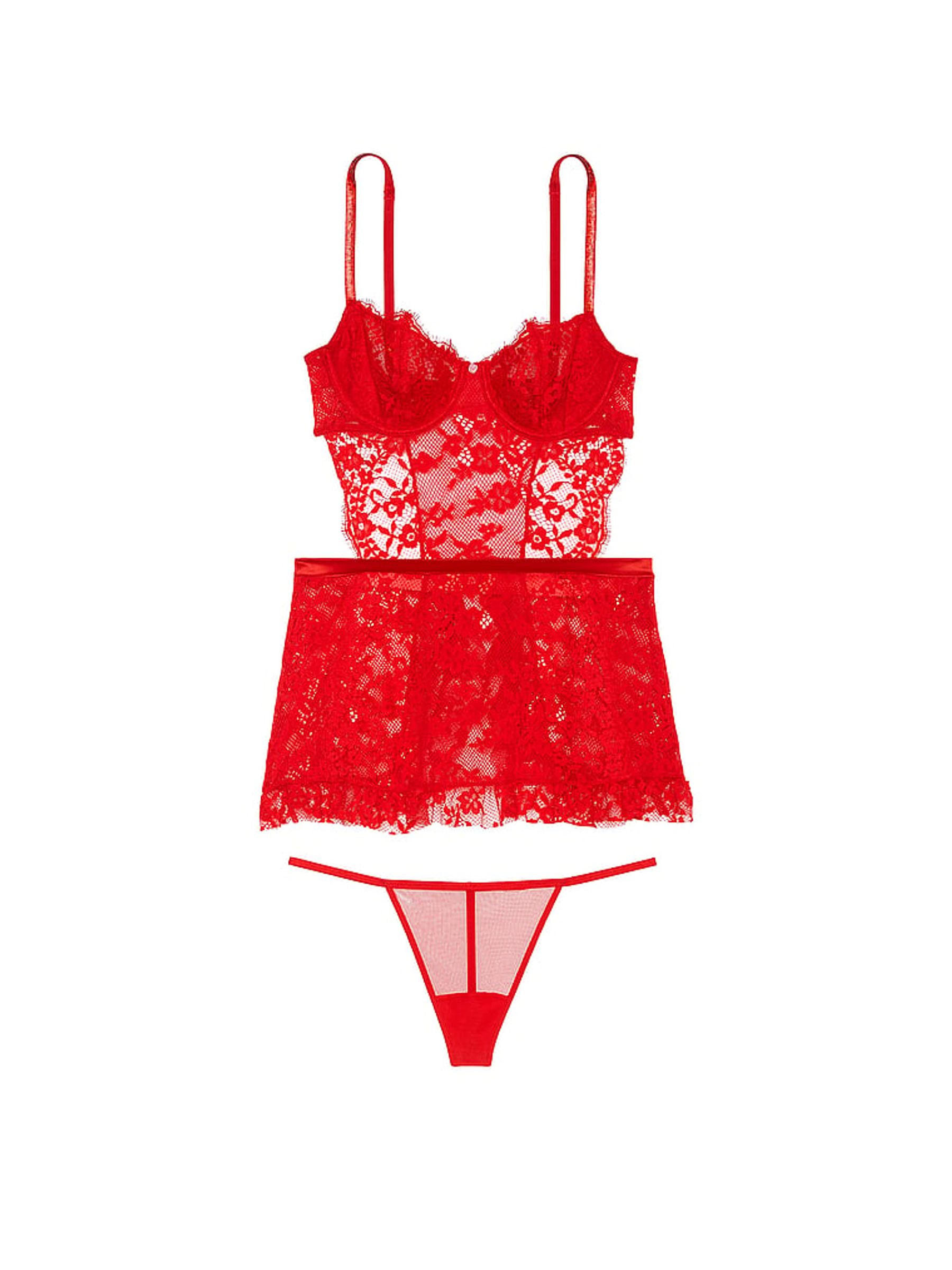 Vermillion Red Twinkle Lace Apron Babydoll - Image 3 of 5