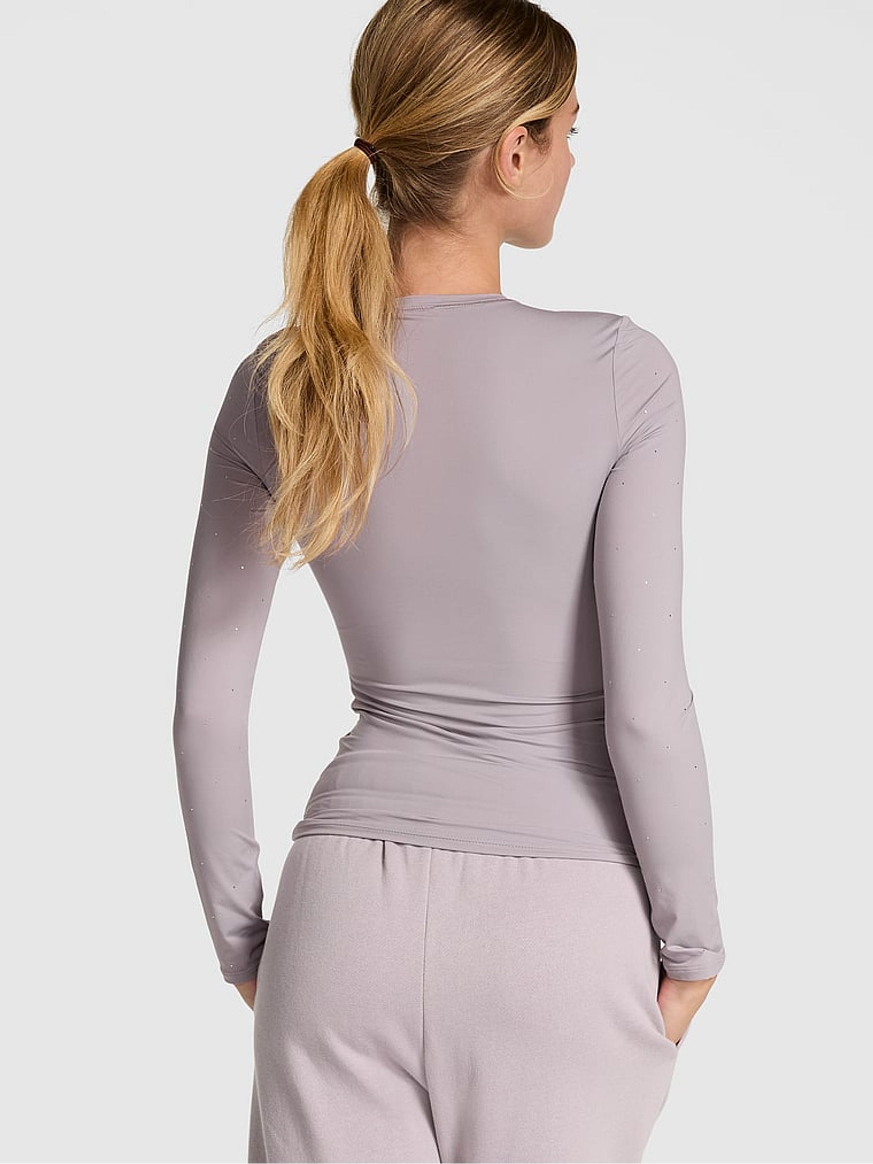 Dusty Purple Diamante Long Sleeve Soft Stretch T-Shirt - Image 2 of 3