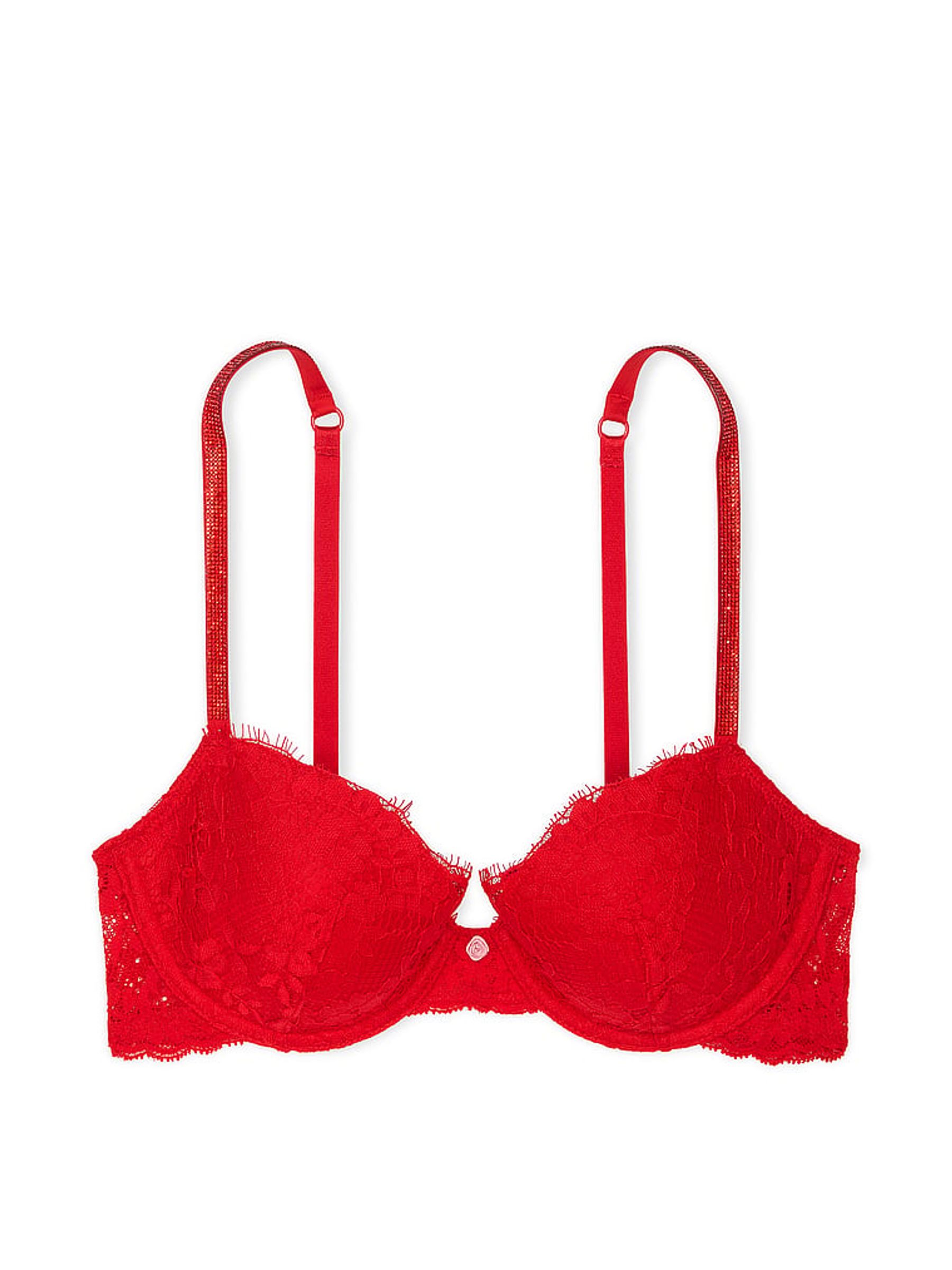 Vermillion Red Lightly Lined Demi Twinkle Strap Bra - Image 3 of 4