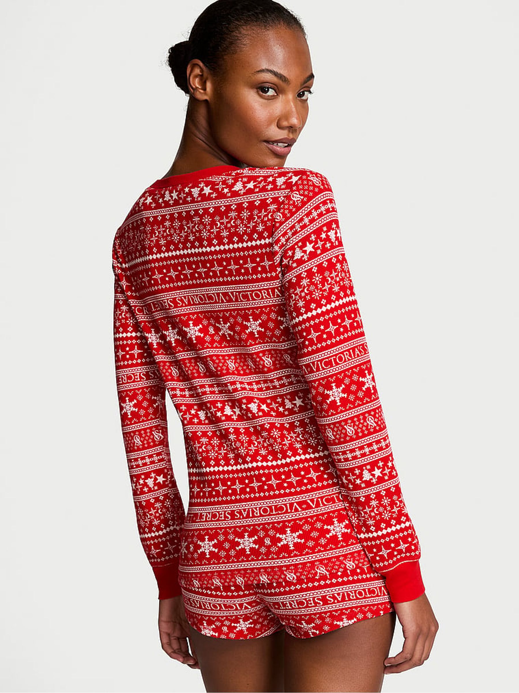 Lipstick Fair Isle Red Thermal Short Pyjama Set - Image 2 of 4