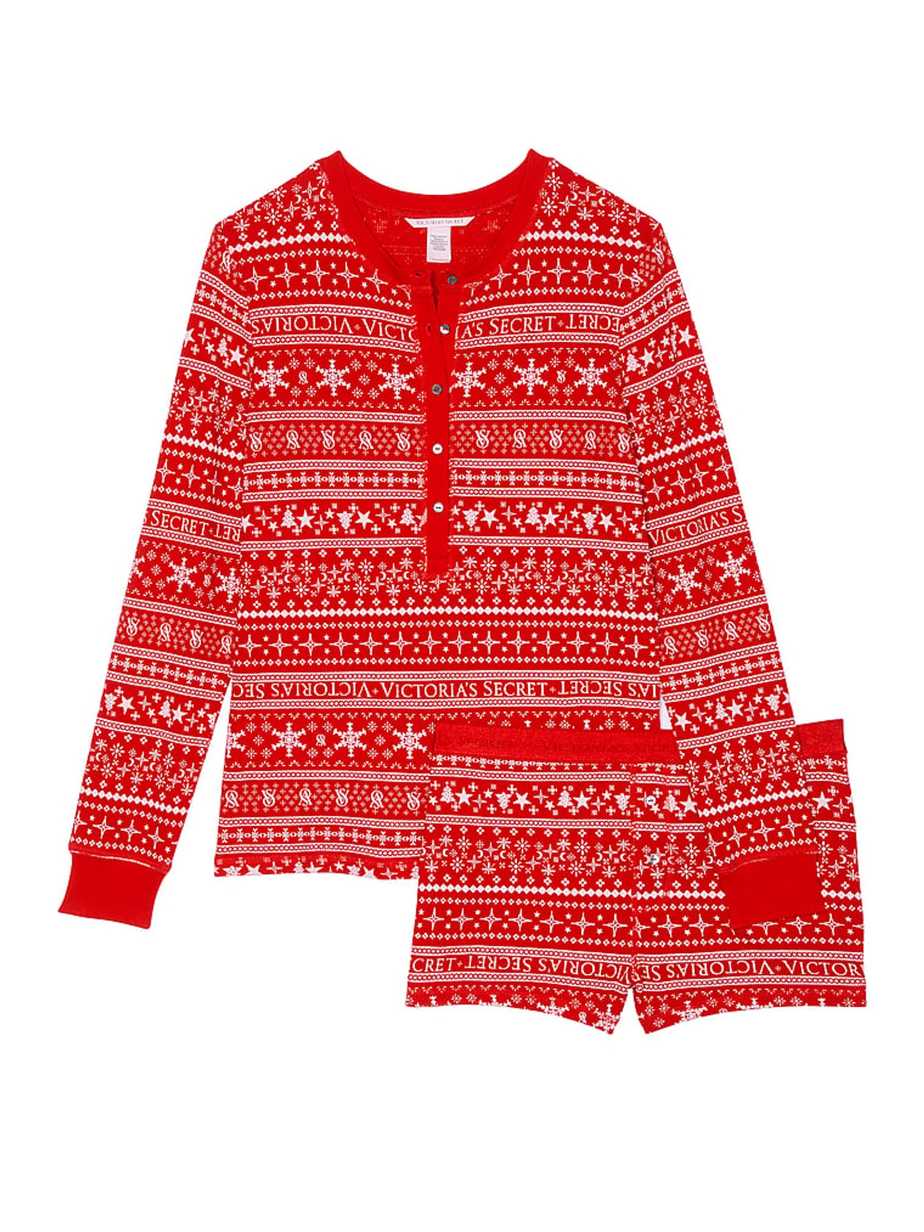 Lipstick Fair Isle Red Thermal Short Pyjama Set - Image 3 of 4