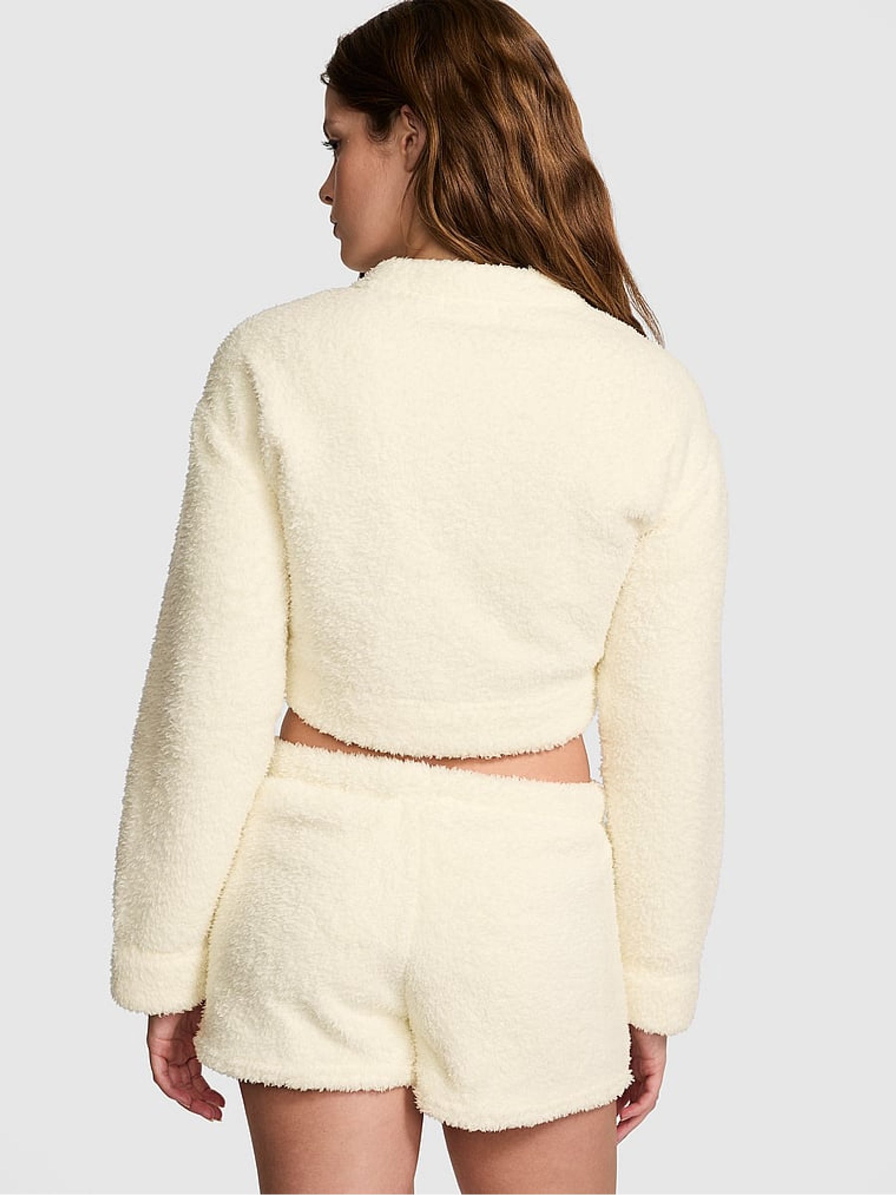 Creamer White Cosy Knit Cropped Cardigan Pyjama Top - Image 2 of 3