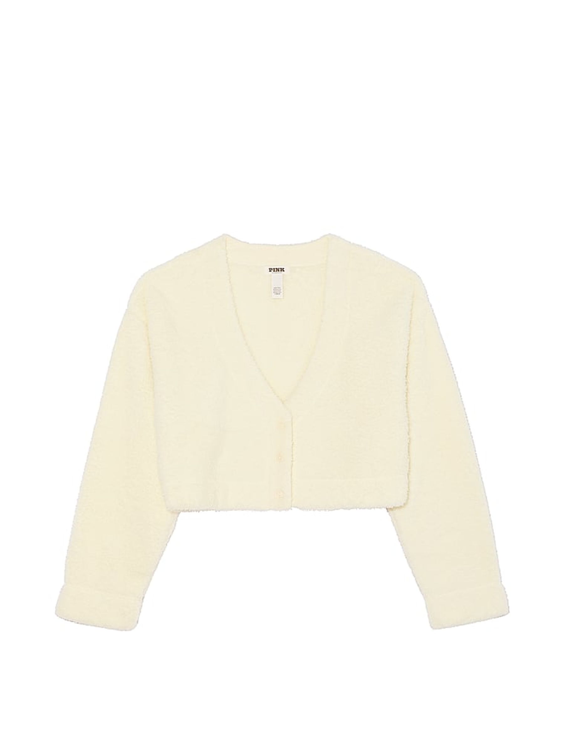 Creamer White Cosy Knit Cropped Cardigan Pyjama Top - Image 3 of 3