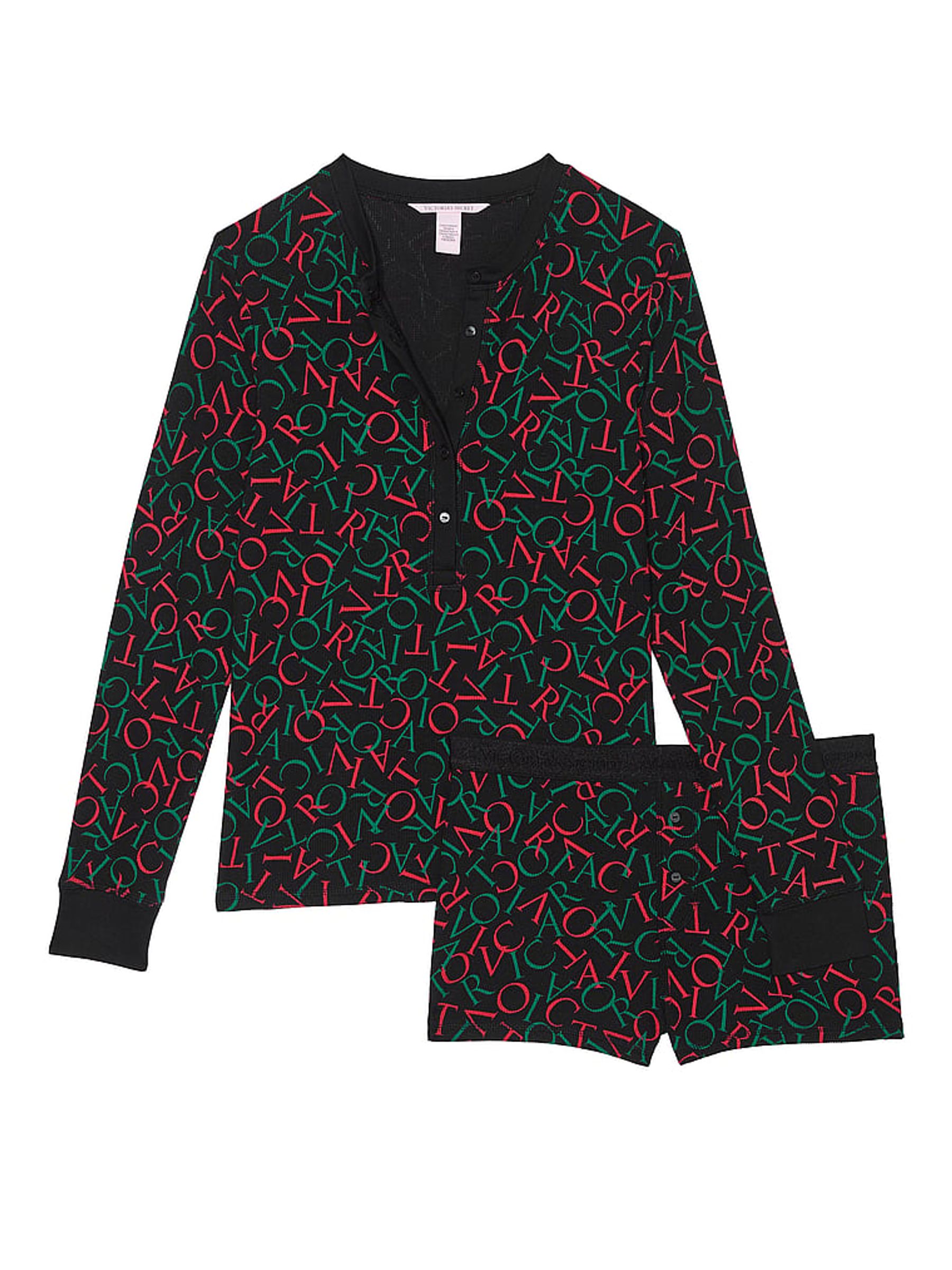 Black Tossed Logo Thermal Short Pyjama Set - Image 3 of 4