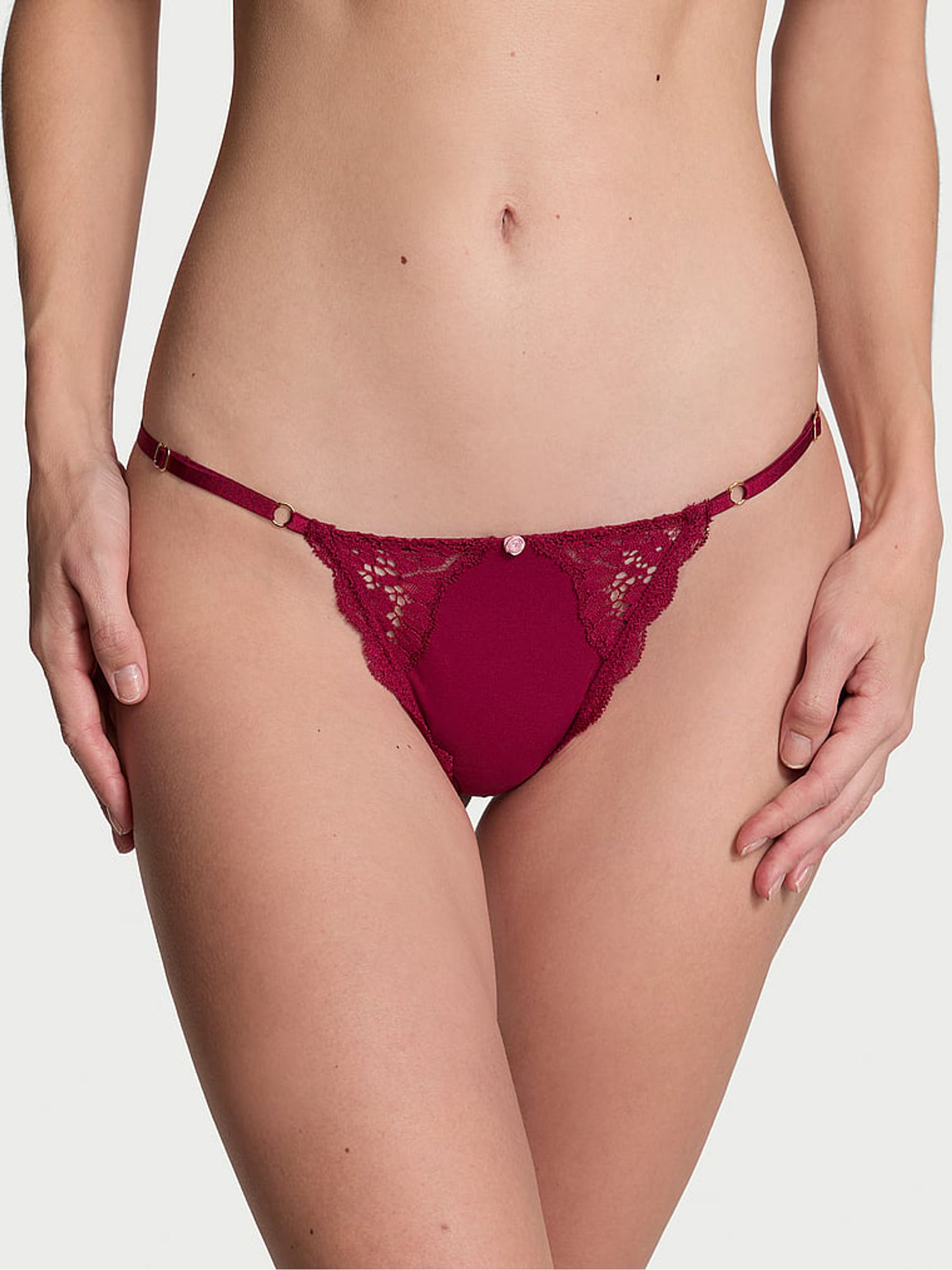 Campari Red Lace Trim G String Knickers - Image 1 of 4