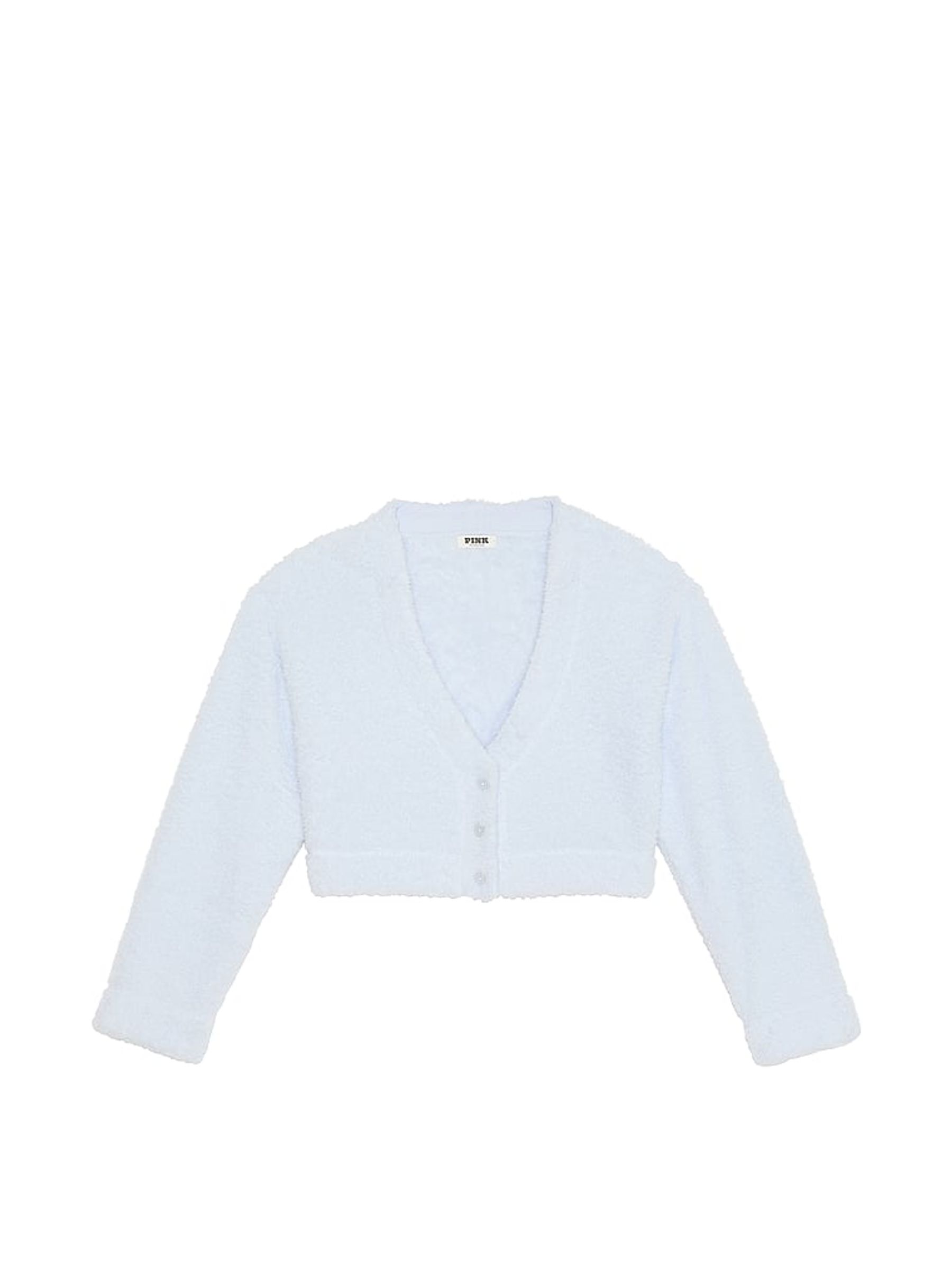 Hydrangea Blue Cosy Knit Cropped Cardigan Pyjama Top - Image 3 of 3