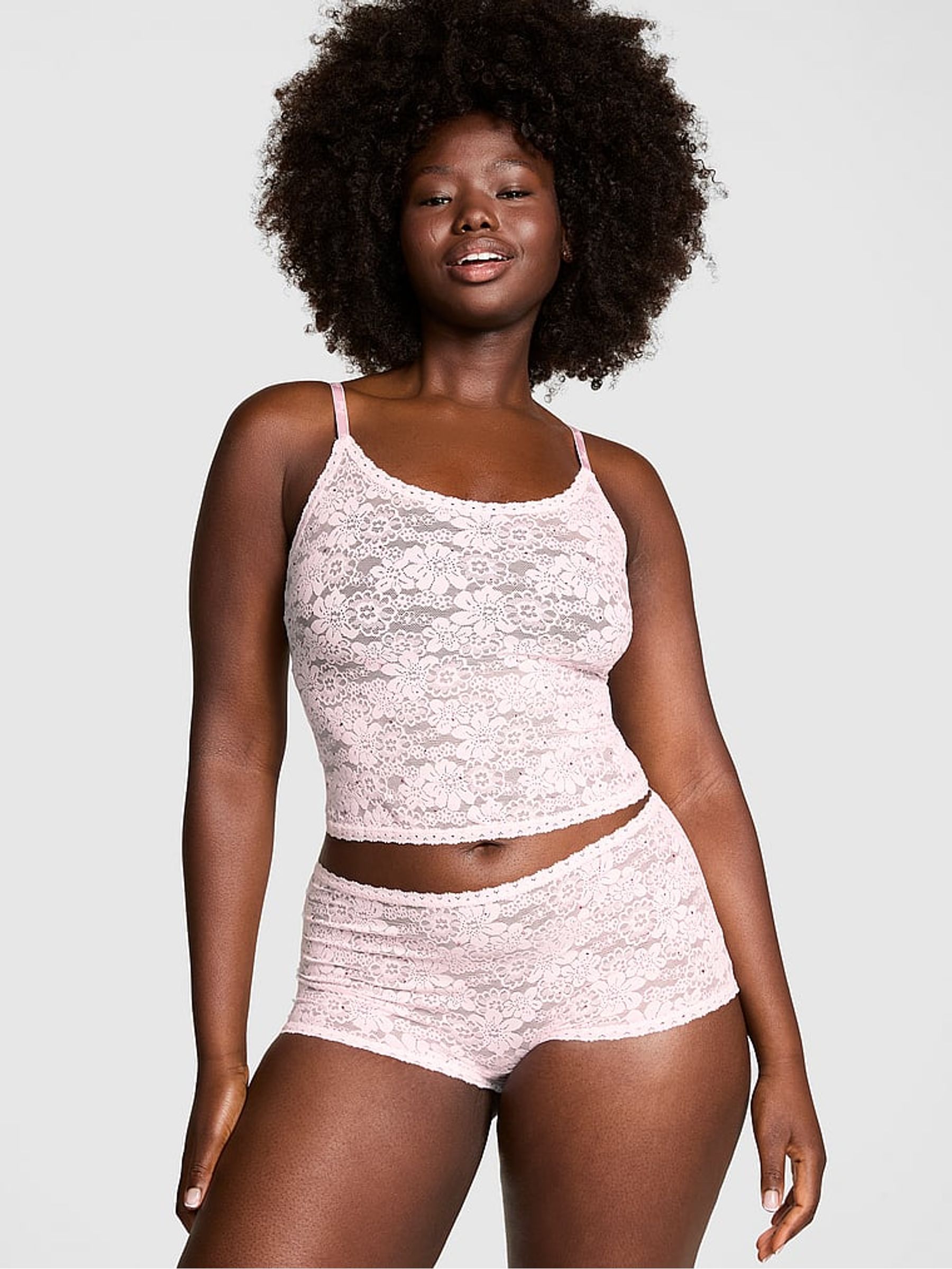 Pink Tulip Diamante Lace Tank Top Knicker Pyjama Set