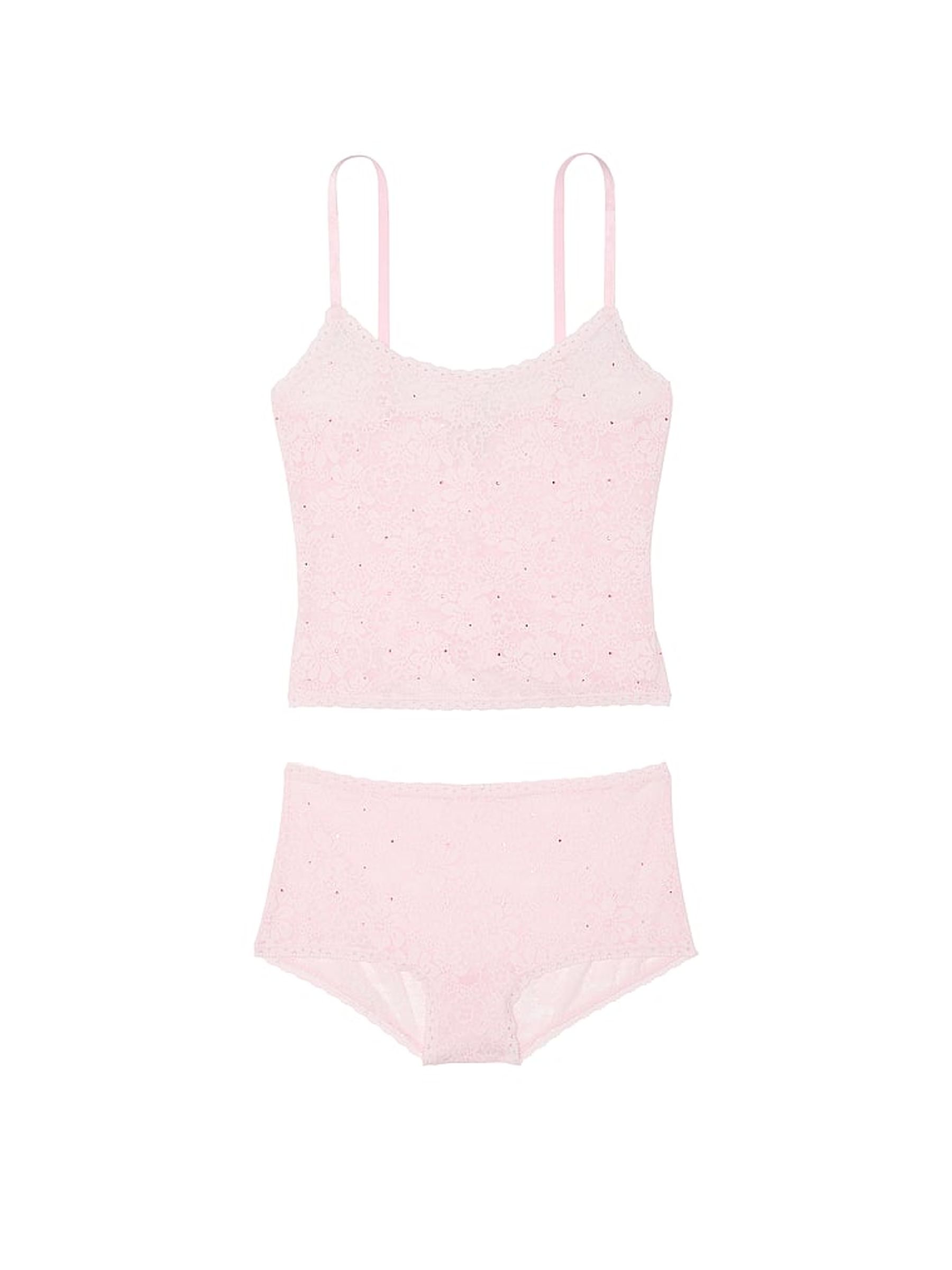 Pink Tulip Diamante Lace Tank Top & Knicker Pyjama Set - Image 3 of 3