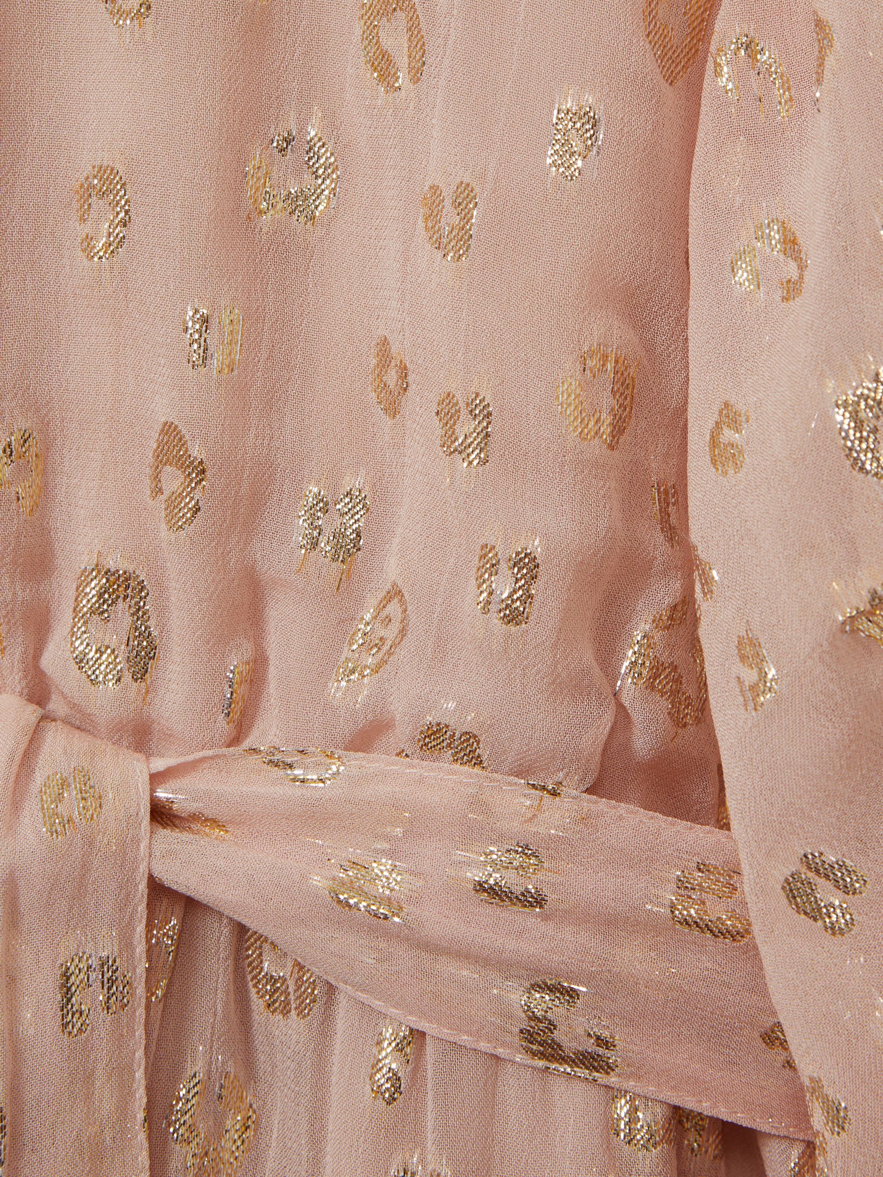 4-9 yrs Metallic Jacquard Print Puff Sleeve Dress in Pink - Image 5 of 5