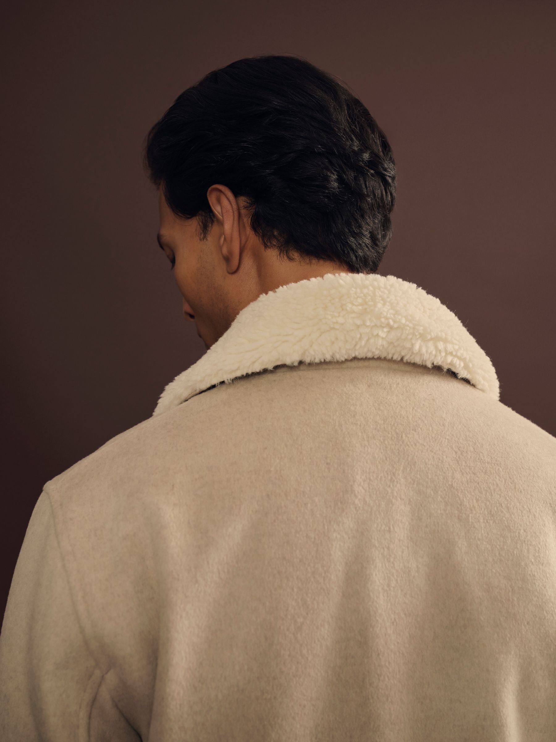 Wool Blend and Faux Shearling Jacket in Stone Melange - Image 4 of 10