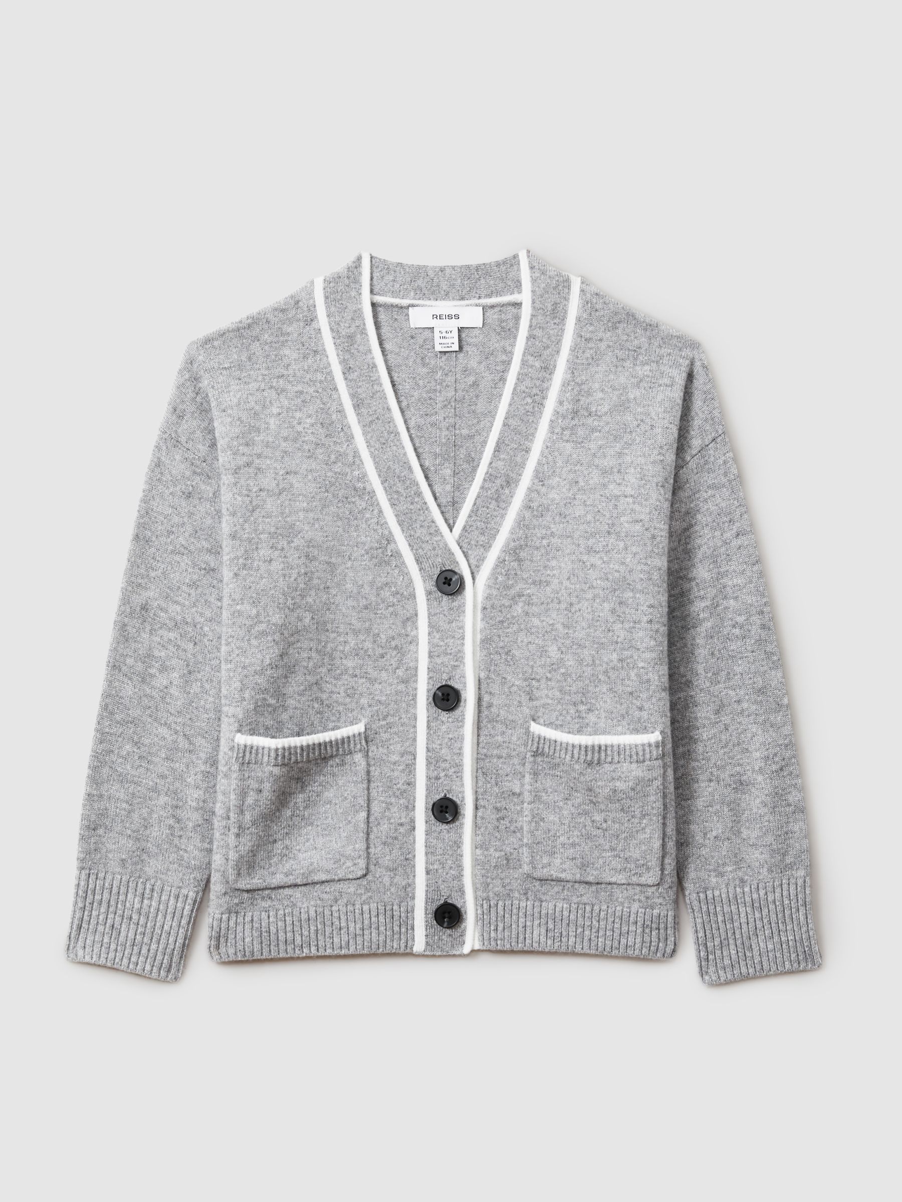 13-14 yrs Wool-Blend Stripe-Detail Cardigan With Cashmere in Grey - Image 1 of 4